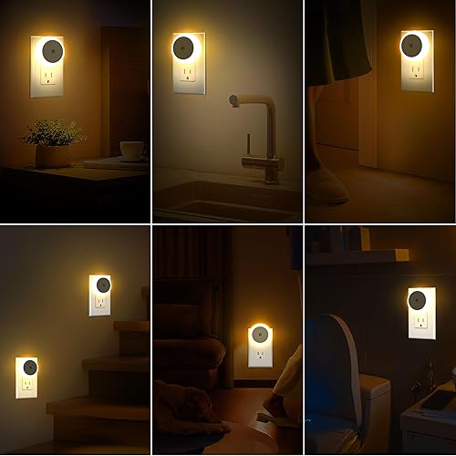 Miniatura 7 de Luces nocturnas LED, lámpara de noche enchufable en la pared, paquete de 4, sensor de atardecer a amanecer, 3000 K 0.5 W, luces nocturnas de