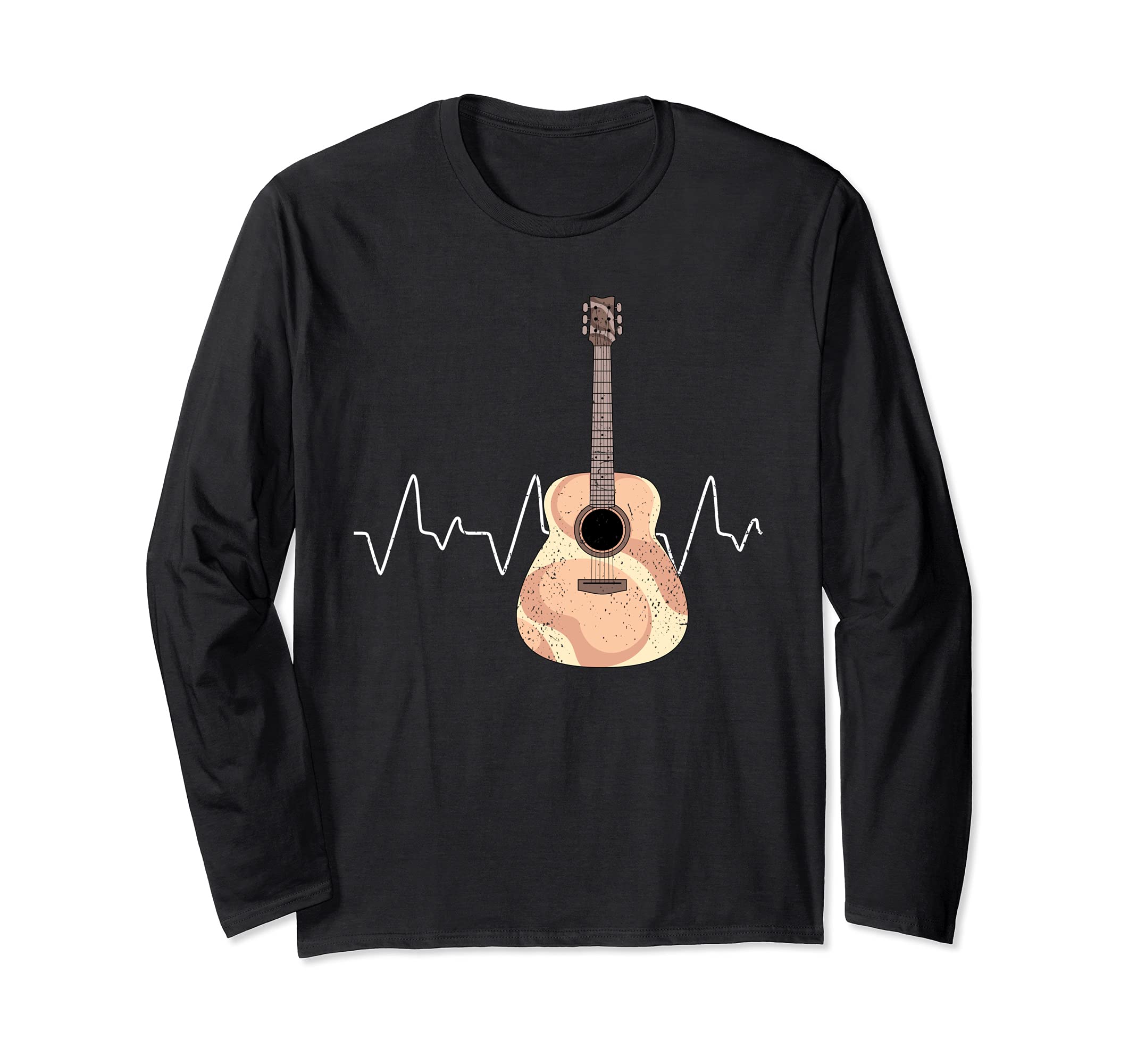 Guitarist Heartbeat Acoustic Guitar Player Musician Guitar Long Sleeve T-Shirt, Black