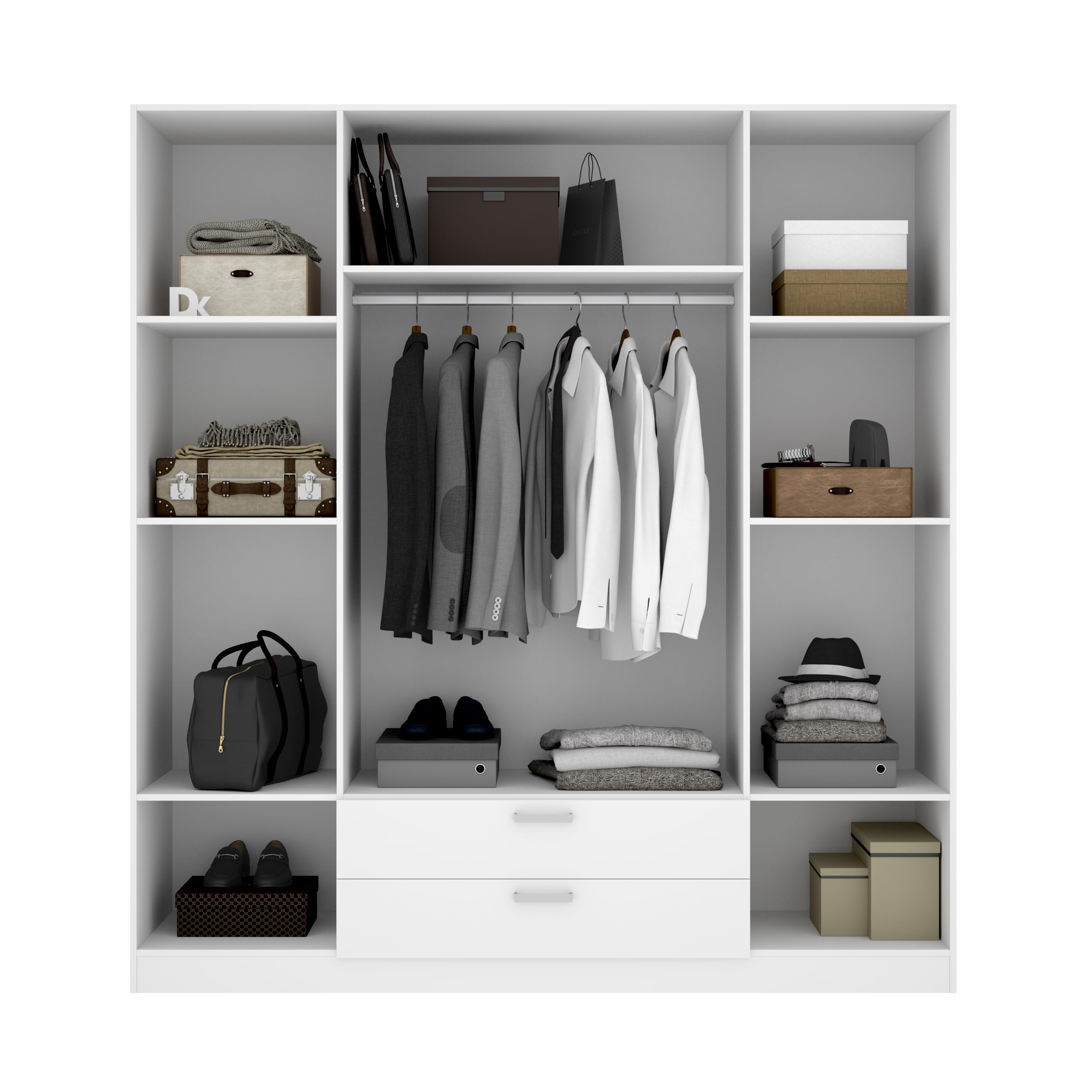 DEKIT GRUPO RIMOBEL MAXI - Armario de cuatro puertas y dos cajones - BLANCO - 215 x 200 x 52 cm