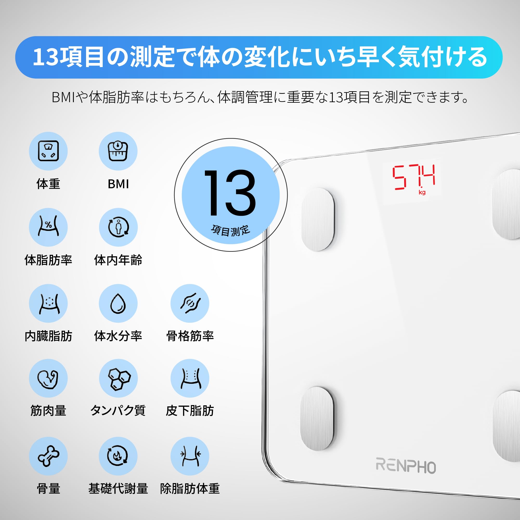 Amazon.co.jp: RENPHO レンフォ 体重計 体組成計 体脂肪計 高精度