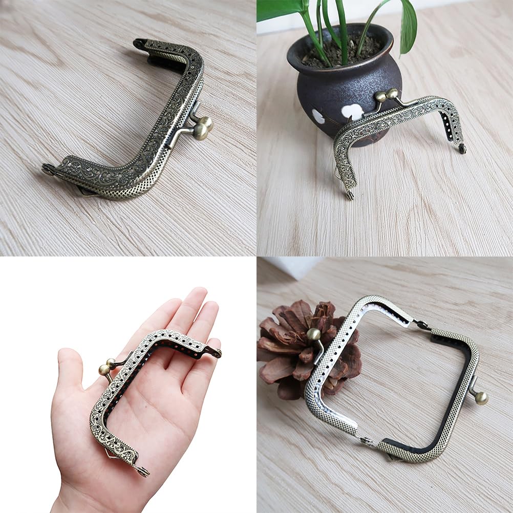 Cadre Métal Carré Rétro Pour Sac à Main | Fermoir Porte-Monnaie DIY | Vert Bronze - 10.5cm