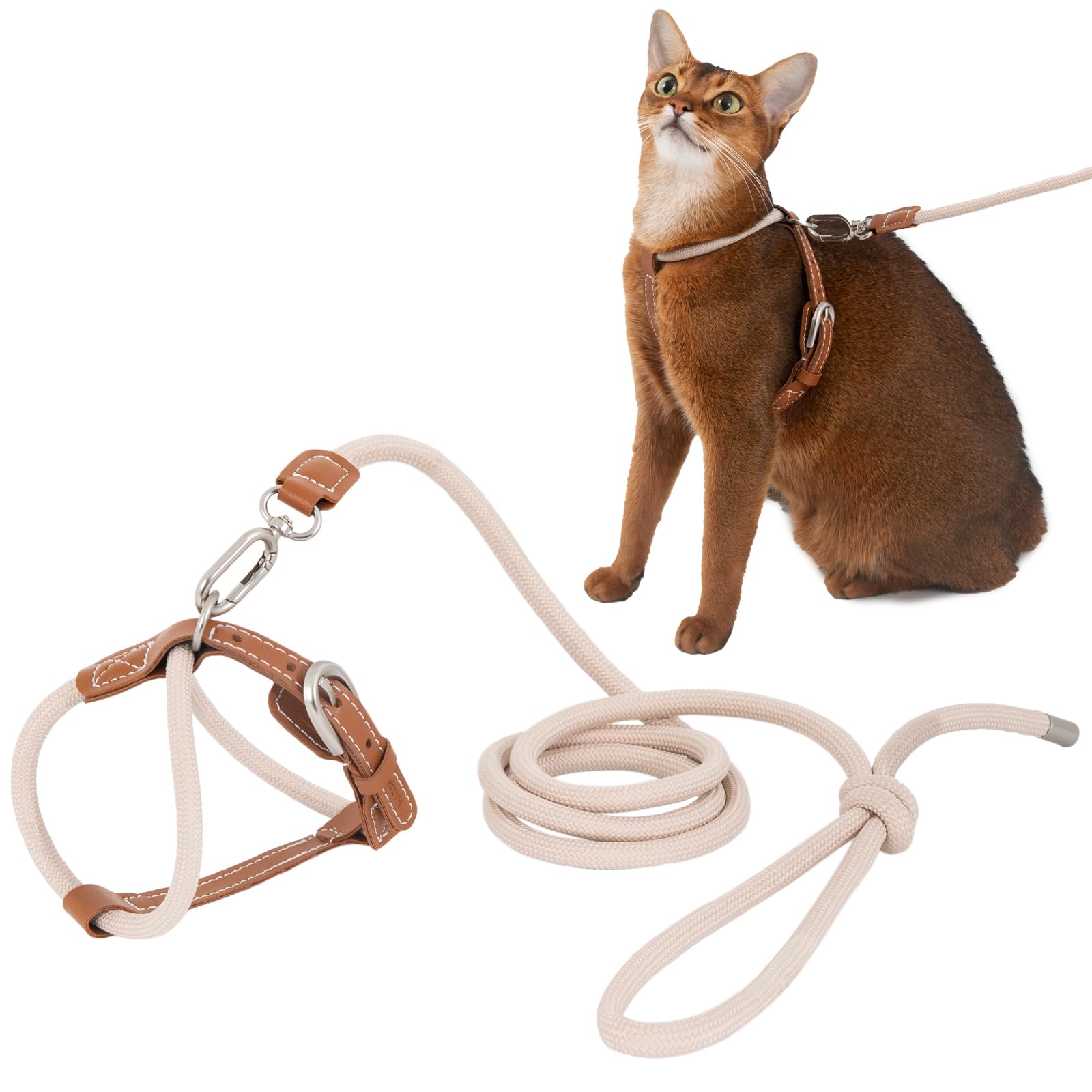 Verstellbares X-förmiges ausbruchsicheres Katzengeschirr und Leine, Set zum Spazierengehen, robustes 1,3 m langes Nylonseil und robuste Schnalle, leicht, weich, Braun