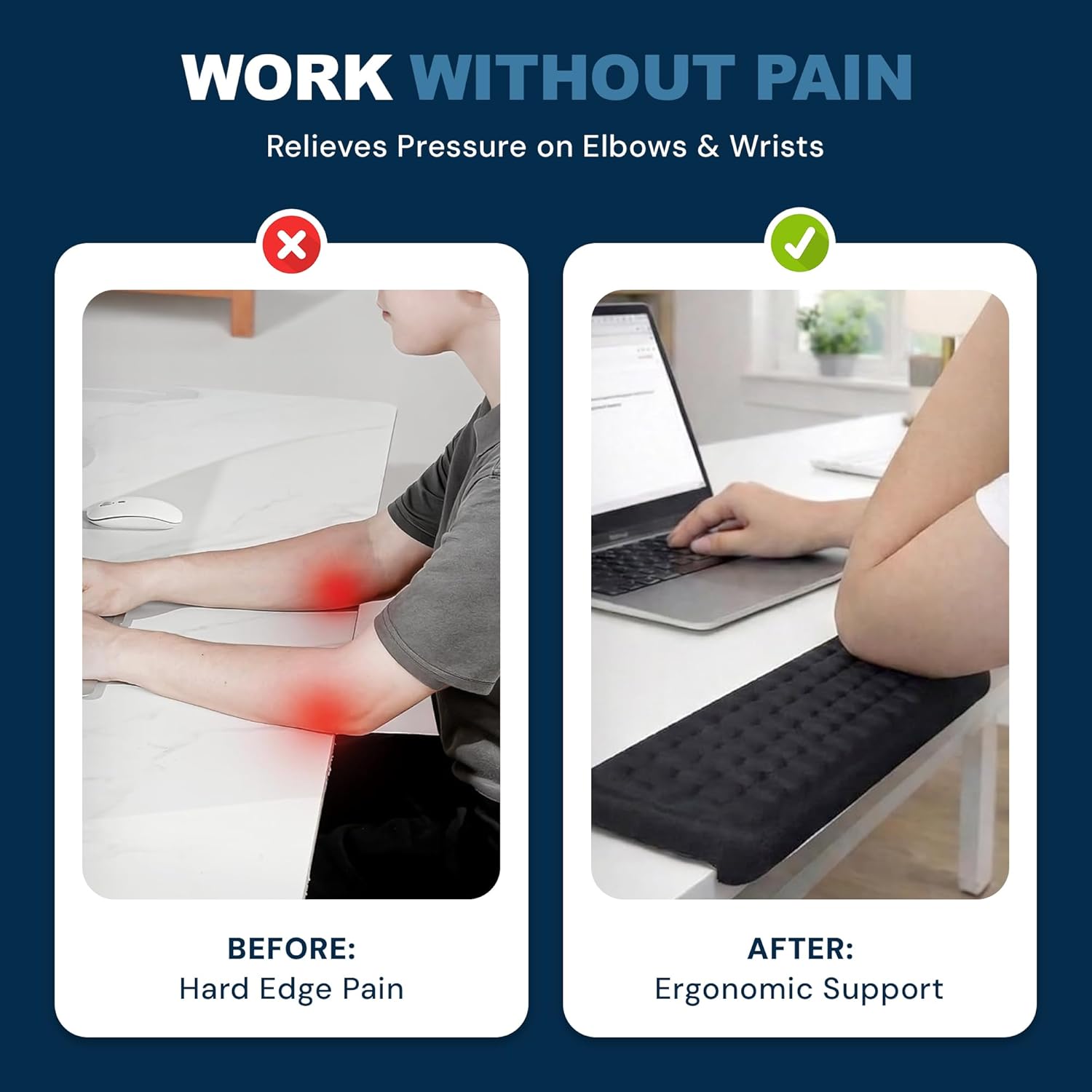 L-Shaped Memory Foam Desk Edge Cushion (2-Pack), Ergonomic Elbow & Wrist Rest for Desk, Non-Slip PU Cover, Thick Forearm Support Pad for Typing, Gaming & Office Work, Black