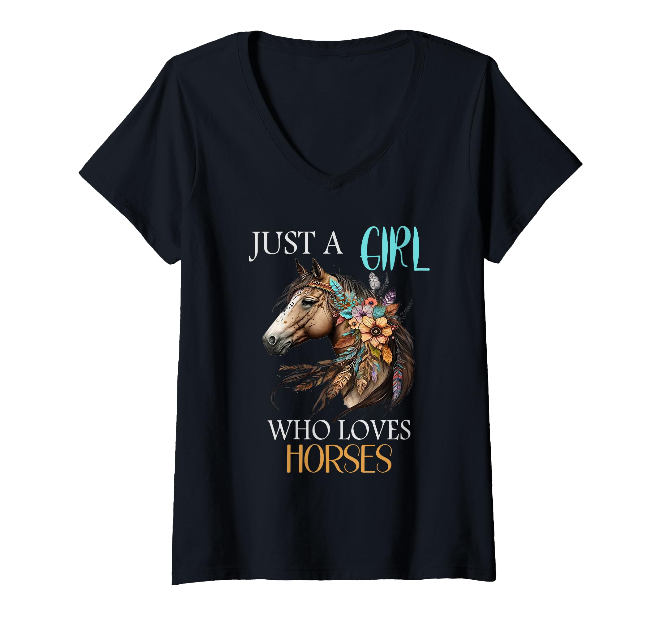 Womens Horse girl, just a girl who loves horses V-Neck T-Shirt
