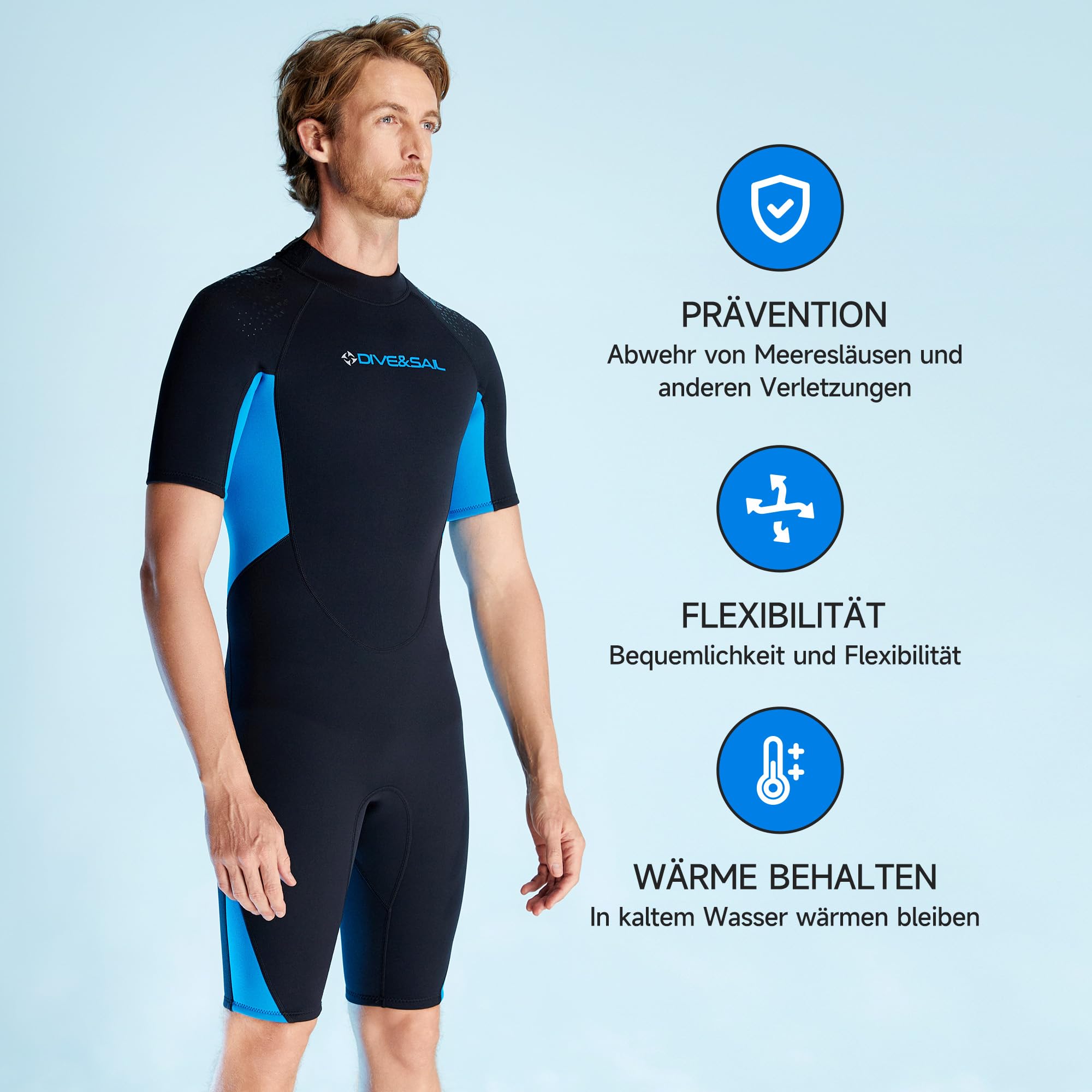 Combinaison courte en néoprène pour homme et femme - Manches courtes - 3 mm - En néoprène - Chaude - Fermeture éclair dans le dos - Pour combinaison de plongée, snorkeling, surf, canoë