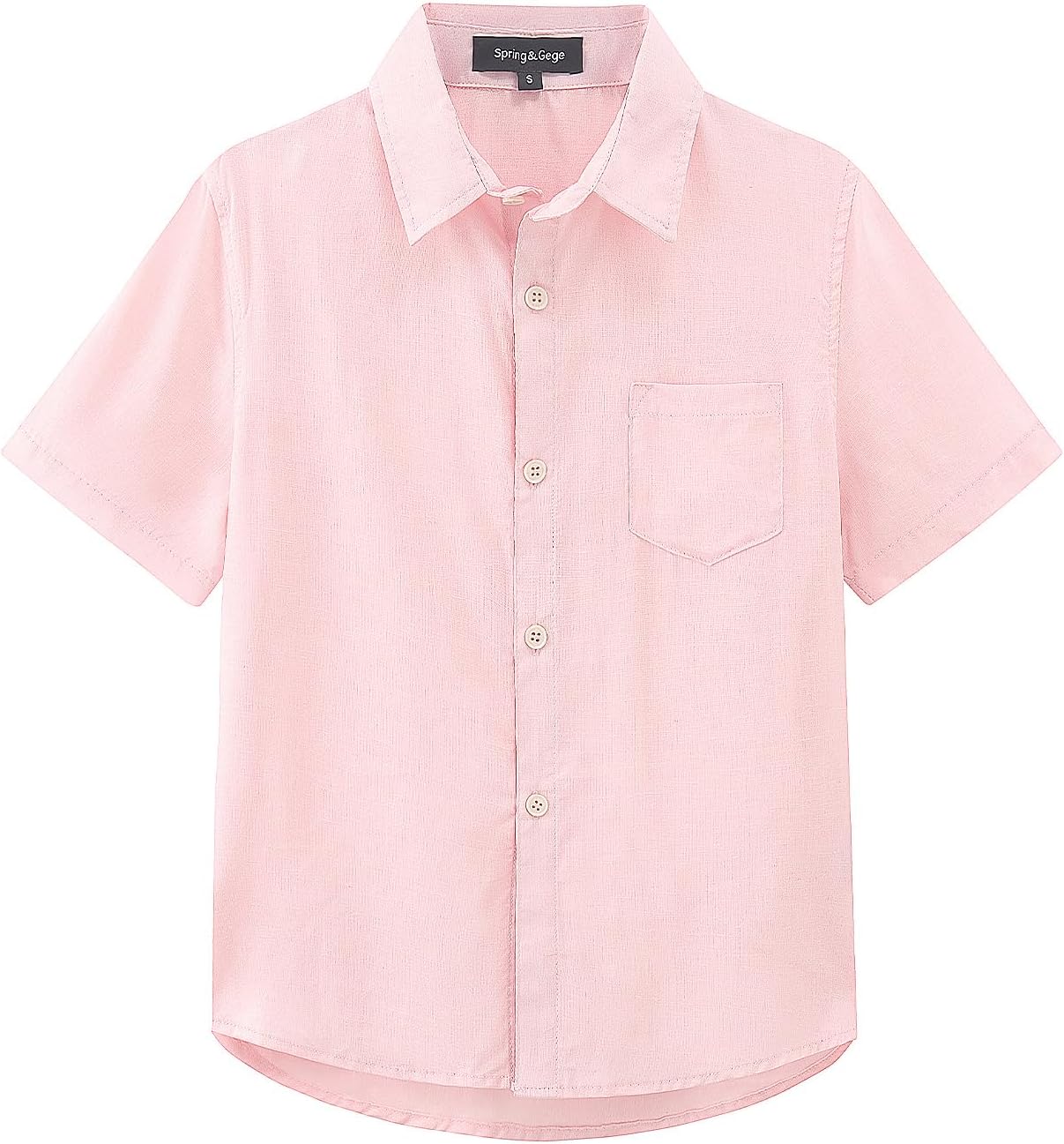 spring&gege boys' short sleeve button down shirts linen textured summer beach shirt soild 13-14 years pink