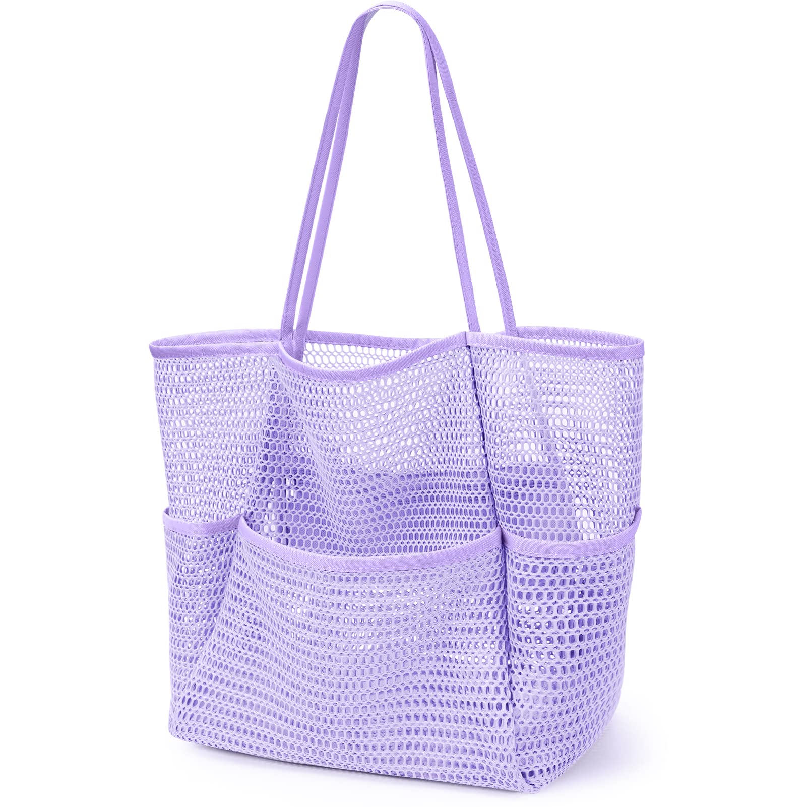 KPX Beach Bag with Mini Pocket, Summer Beach Tote Bags for Women Large Foldable Mesh Swimming Pool Travel Bags - Sandproof