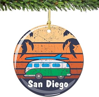 San Diego Bus Christmas Ornament Porcelain Double Sided 2.75 Inches