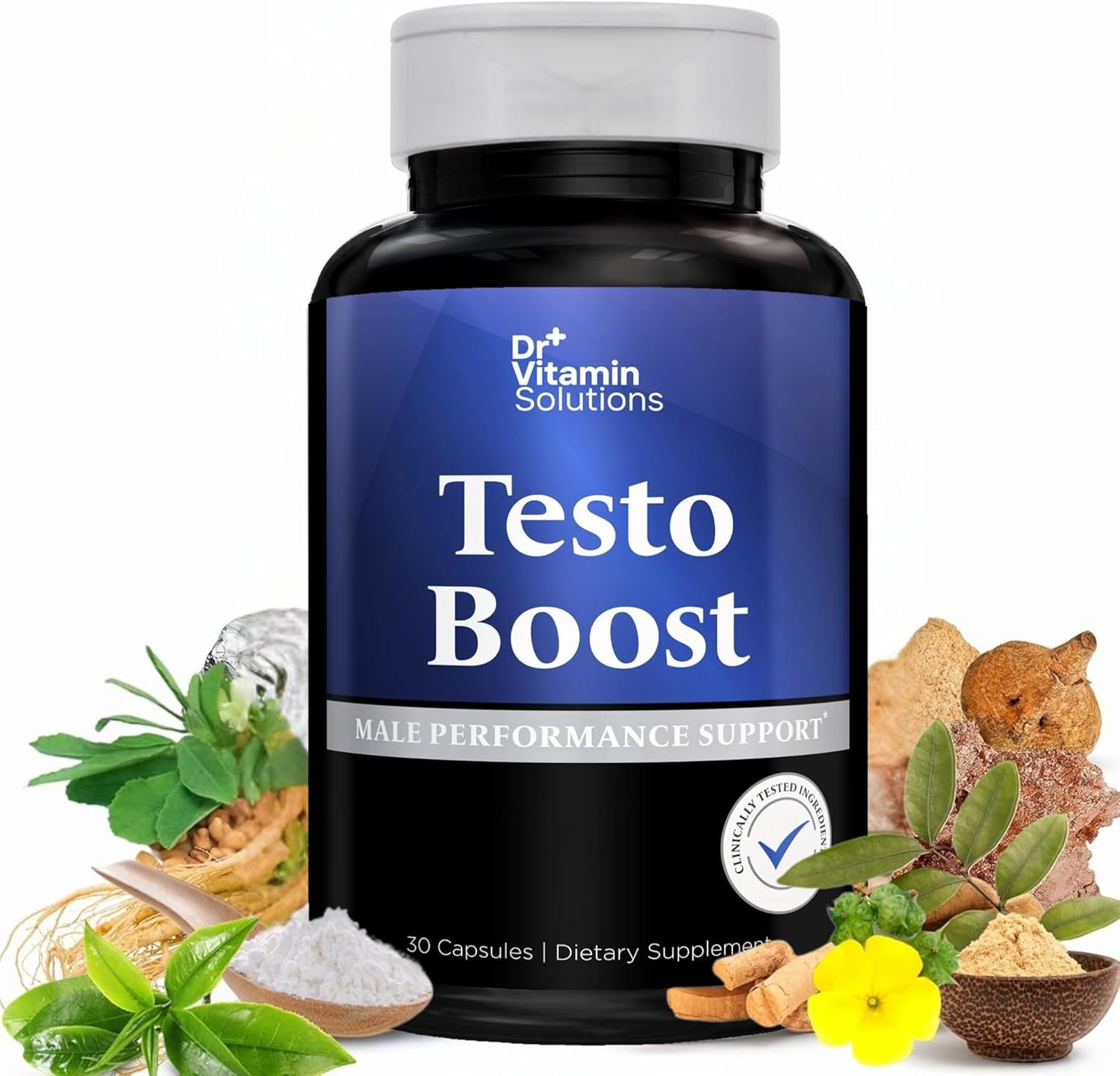 DR VITAMIN SOLUTIONS Testo Boost Supplement for Men – Stamina, Endurance & Energy Support – Male Testosterone Booster w/Fenugreek, Tribulus, Tongkat Ali, Horny Goat Weed