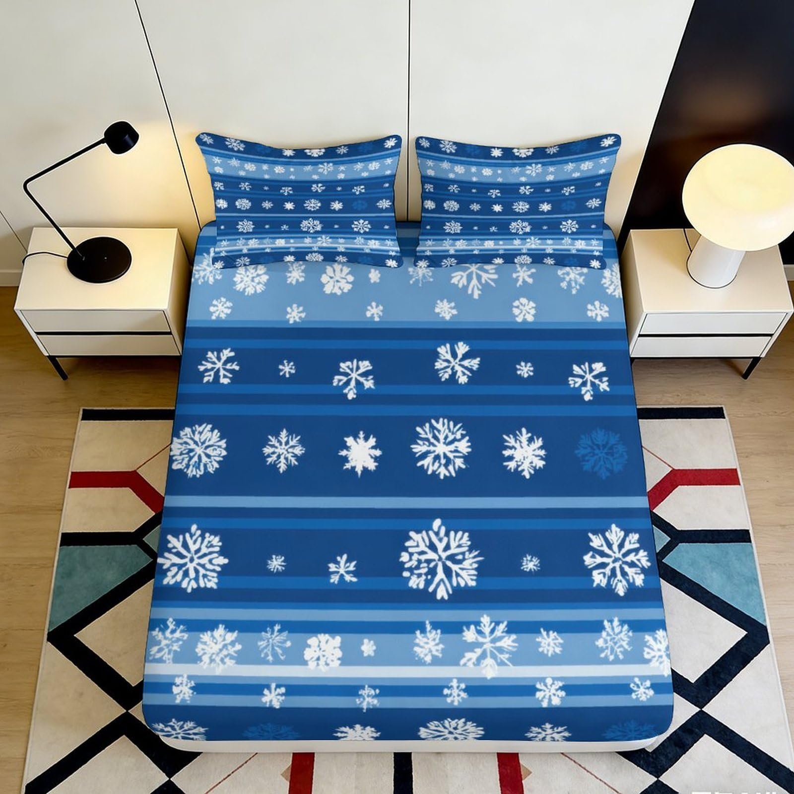 Pnayamiorkfel Style-2 3D Printed Blue Snowflake Fitted Sheet Microfiber Soft Anti-Slip Mattress Cover For Bedroom Guest Room Machine Washable 90X200x25cm