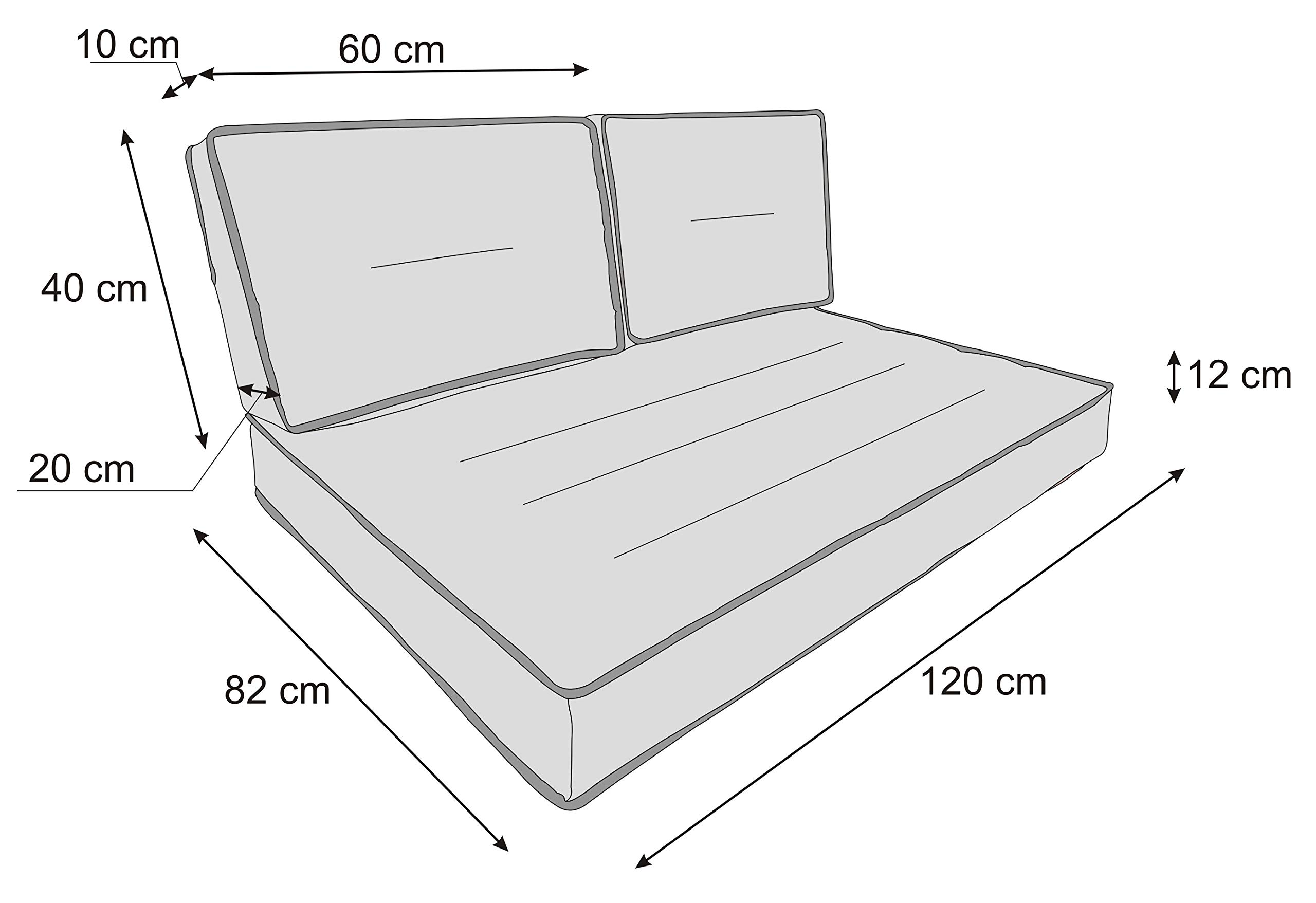Set di Cuscini per Pallet, 1+2, da Giardino, per attività all'aperto, per Il Tempo Libero, Cuscino Decorativo, Cuscino da combinare, Cuscino da 60 x 40 cm + 120 x 82 cm, Bordeaux