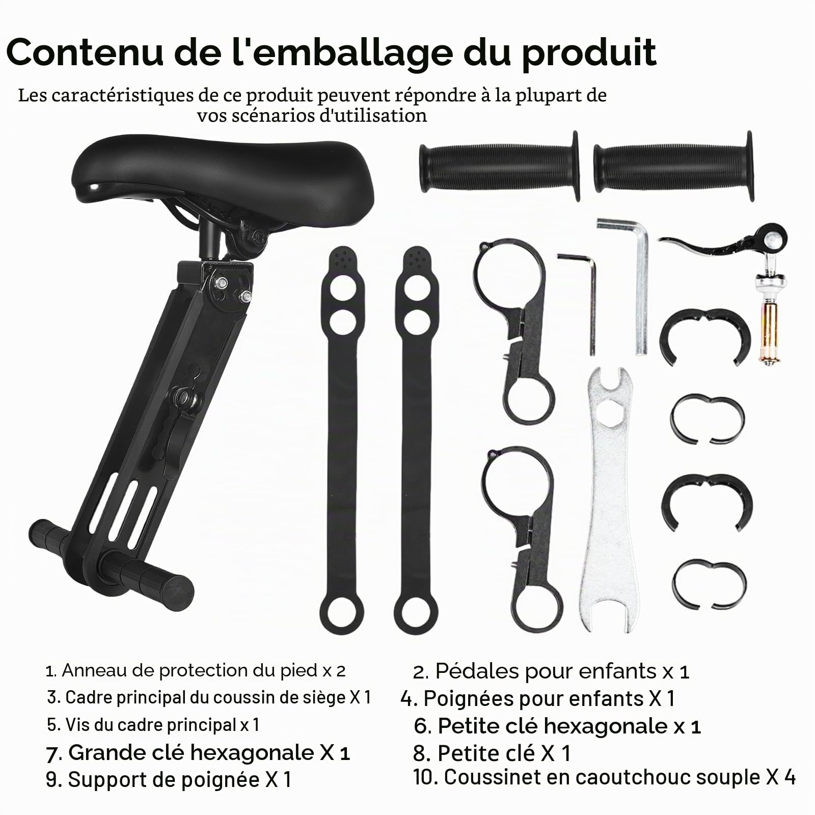 BYZESTY Siège de vélo pour enfant - Siège avant avec guidon et pédales - Siège de vélo amovible pour VTT pour enfants de 2 à 6 ans