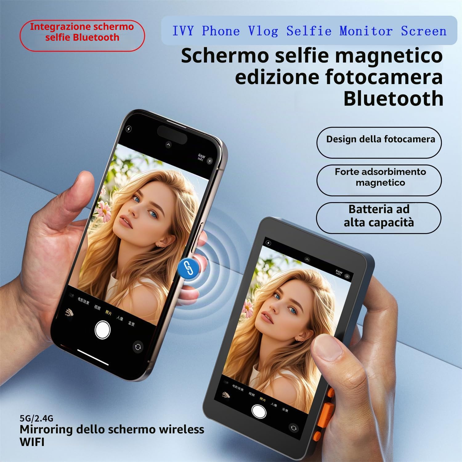JZ Monitor per selfie Vlog per telefono, fotocamera posteriore, registrazione selfie TikTok/YouTube Live Stream, supporto magnetico wireless 1080p HD, monitor per selfie compatibile con iPhone e