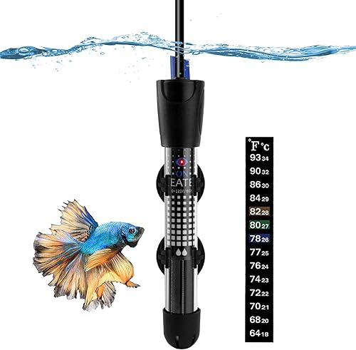 Calentador de acuario ajustable de 25 W, calentador de agua sumergible para pecera pequeña (3-8 galones) con termómetro adhesivo gratis