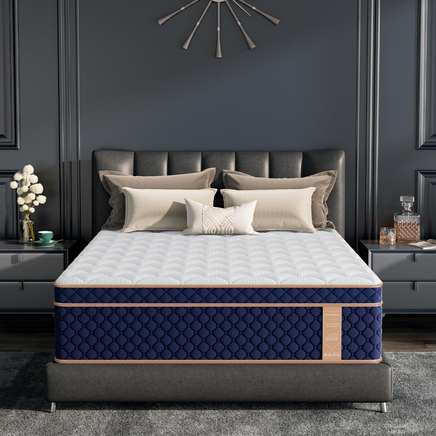 Photo 1 of VILASOAR 12 Inch Queen Mattress, Hybrid Mattresses in a Box with Gel Memory Foam, Pressure Relief & Medium Firm with Strong Edge Support, CertiPUR-US Certified, Fiberglass-Free, 365-Night Trial