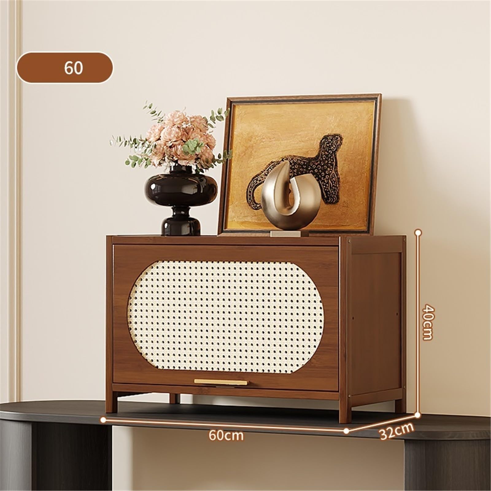 Consola de Comedor de una Sola Capa, aparador bajo con Tablero de Esquina, estantería de Almacenamiento y Vitrina para Sala de Estar de 60 cm
