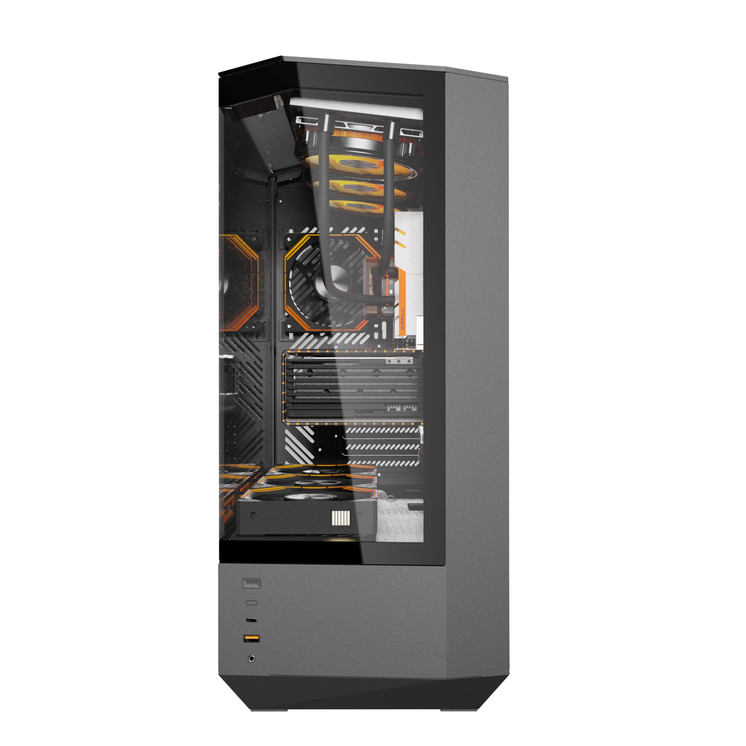 DarkFlash DY460 biała obudowa do komputera gamingowego ATX/M-ATX/ITX i 4 fabrycznie zainstalowane wentylatory ARGB, szkło hartowane 330°, maksymalna odległość GPU 400 mm, uchwyt chłodnicy 360 mm, USB