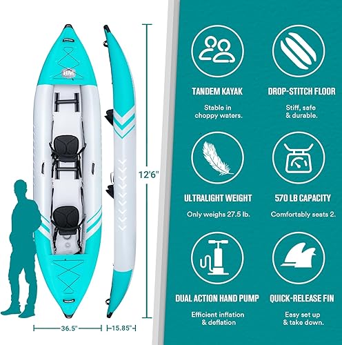 Miniatura 3 de Kayak inflable para 2 personas para adultos  Kayak en tándem BEYOND MARINA con piso de puntada caída, kayak de turismo con paletas de aluminio,
