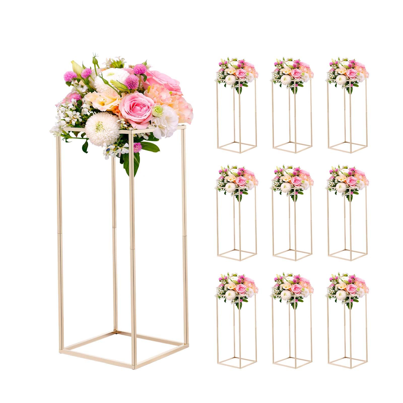 VEVOR Support Fleur Mariage Colonne Lot de 10 Support Fleur Centre de Table Mariage 60 cm Présentoir Floral Rectangulaire pour Fêtes, Anniversaires, Décoration Intérieure, avec Vis Dissimulées, Doré