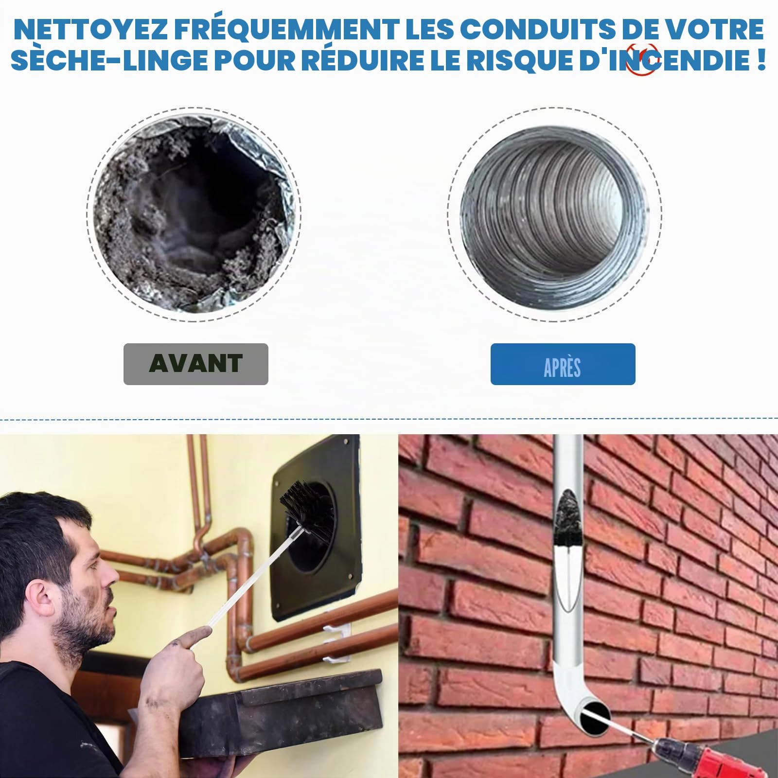 Kit de Brosse de Cheminée - Diamètre 150 mm, 18 Tiges de 410 mm, 2 Têtes de Brosse - Pour Poêle à Bois, Nettoyage de Cheminée