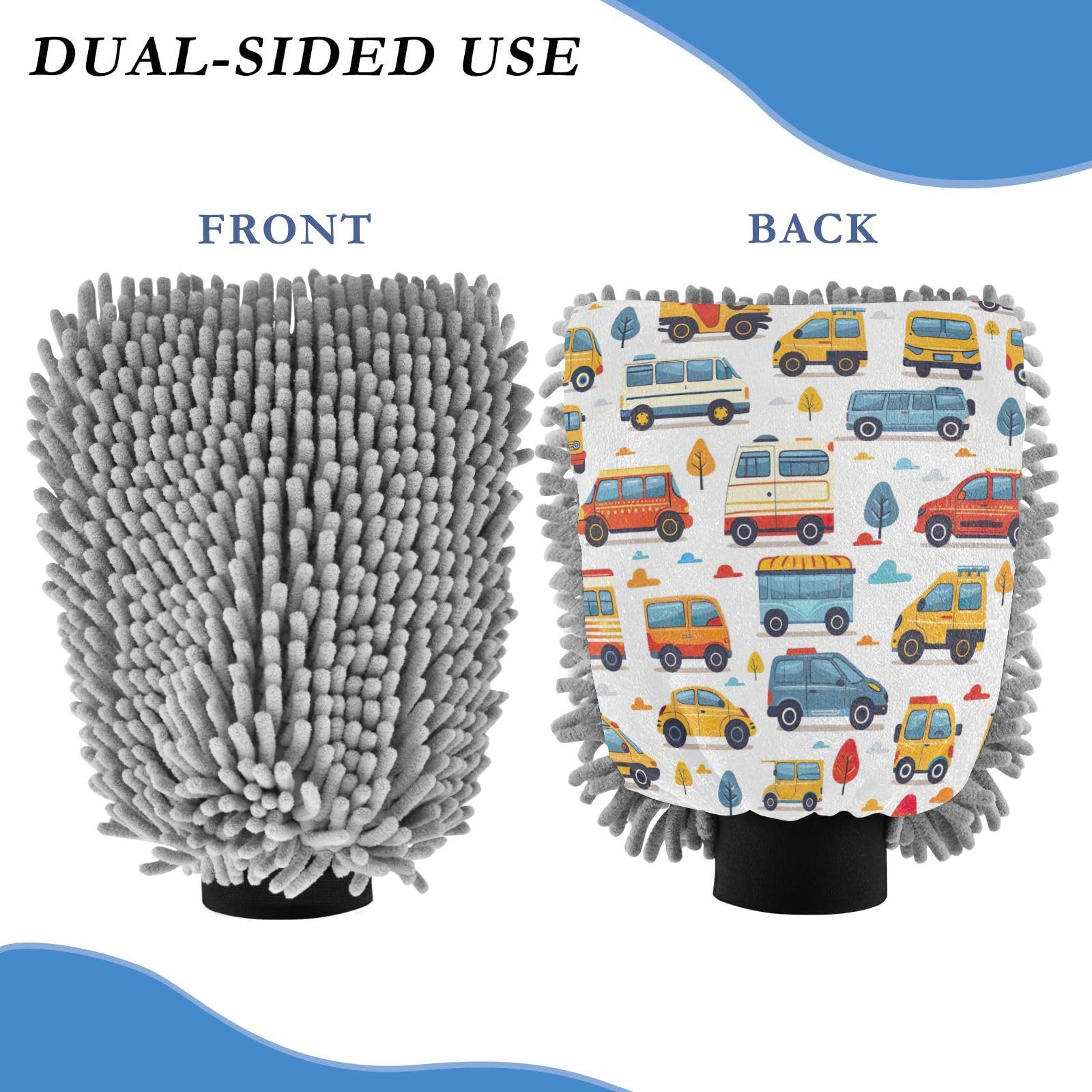 Kigai Cartoon Car Car Wash Mitt Microfiber, 2Pcs Scratch Free Lint-Free, Premium Chenille Microfiber Mitt Car Wash Brush-M