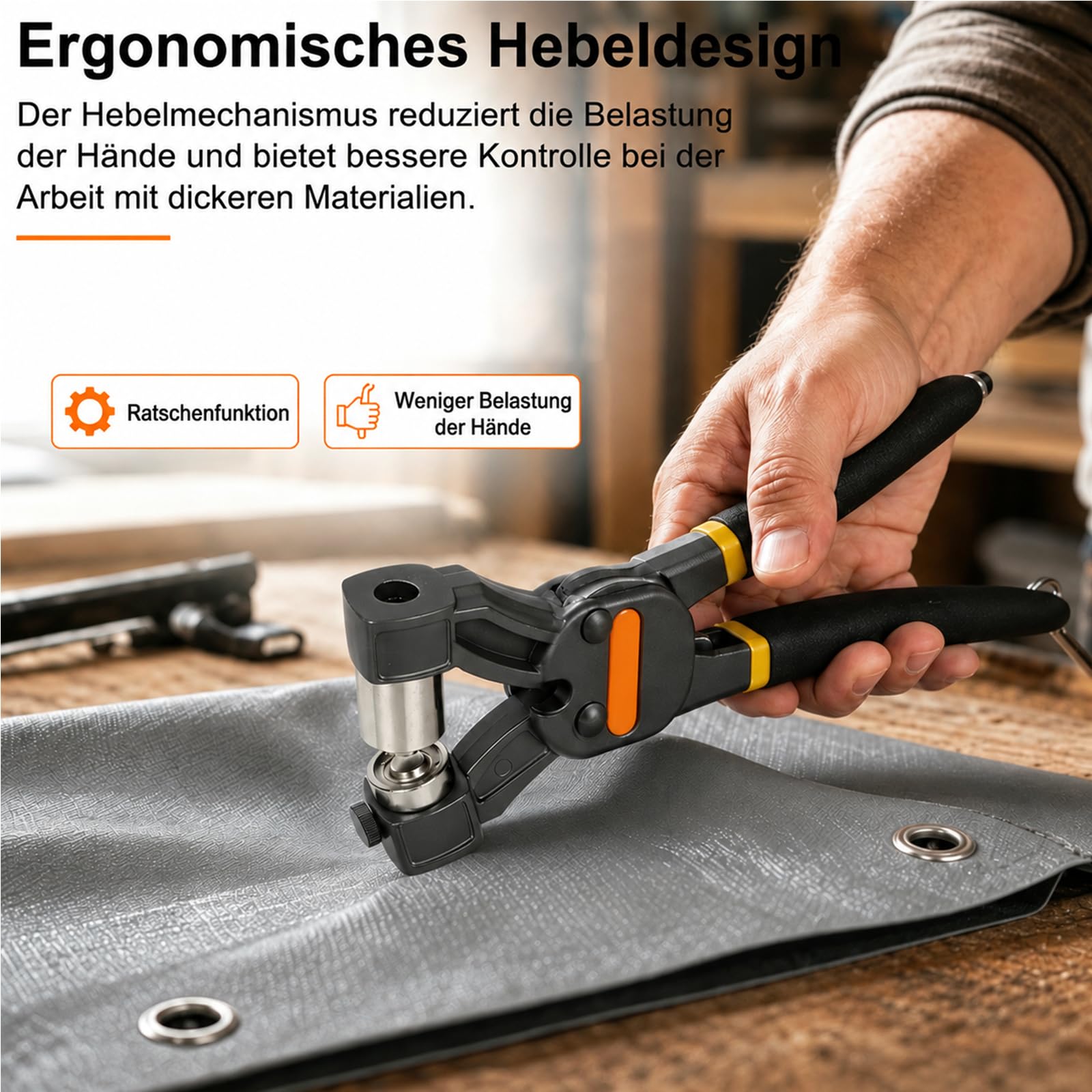 Ösenzange Set mit 400 Ösen, 6/8/10/12 mm Lochösen Zange, Professionelle Lochzange für Leder Stoff Planen Zelt Markisen, Doppelrichtung Nietzange mit Aufbewahrungskoffer
