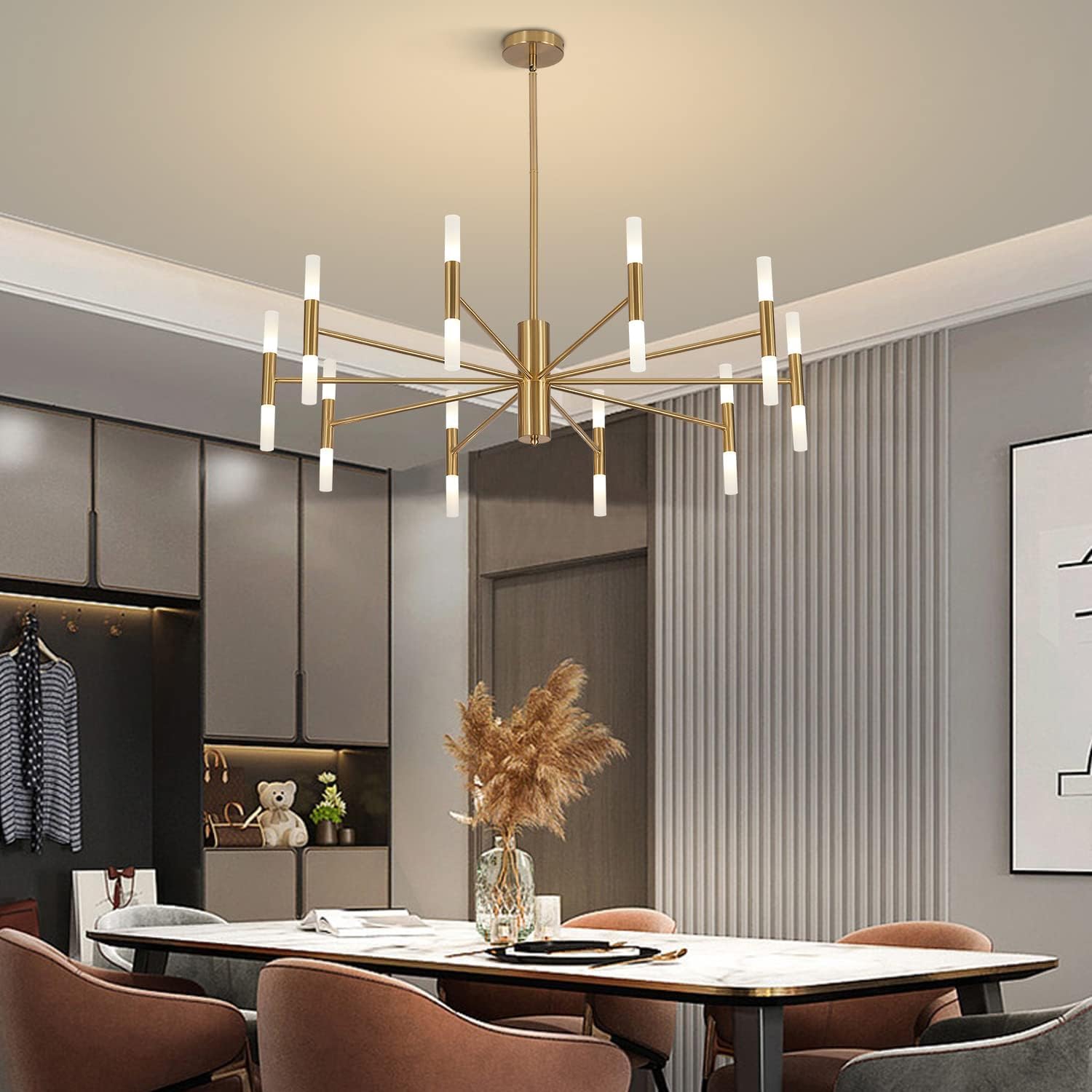 KCO Lighting Lampadario moderno della metà del secolo Lampadario d'ottone Lampadario d'oro Lampadario d'epoca per la camera da letto Lampadario Sputnik a filo soffitto Grandi lampadari