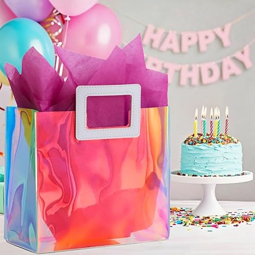Miniatura 16 de Bolsa de regalo holográfica con papel de seda, reutilizable, bolsa de regalo de cumpleaños para mujeres y niñas, iridiscente, despedida de soltera