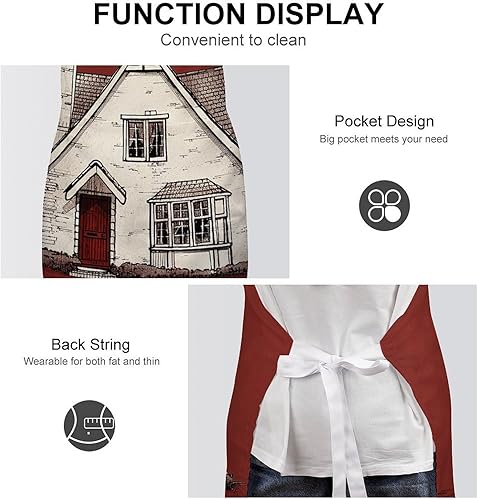 Miniatura 6 de MUSM Apron for Adults - 27.6 X 31.5 Inch, Heavy-Duty Polyester Aprons with Two Large Pockets, Waterproof White Line House Kitchen Apron for Cooking,