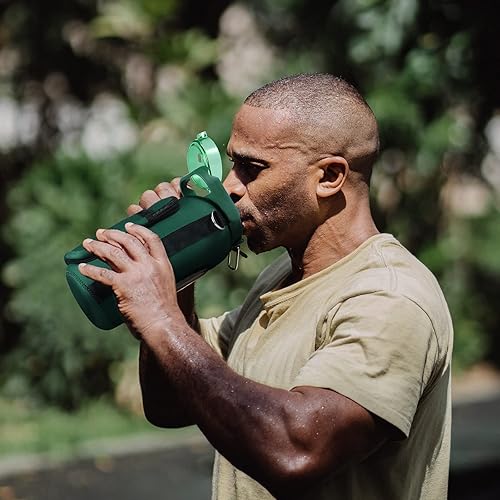Miniatura 5 de chunmo Botella de agua de vidrio de medio galón de 64 onzas con popote y funda de almacenamiento, botella de agua motivacional con correa y tiempo