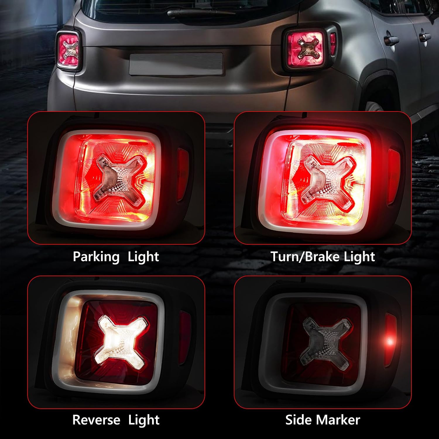Huray Tail Light for Jeep Renegade 2015-2022 OE Tail Lamp Replacement (White, Passenger Side (Right))