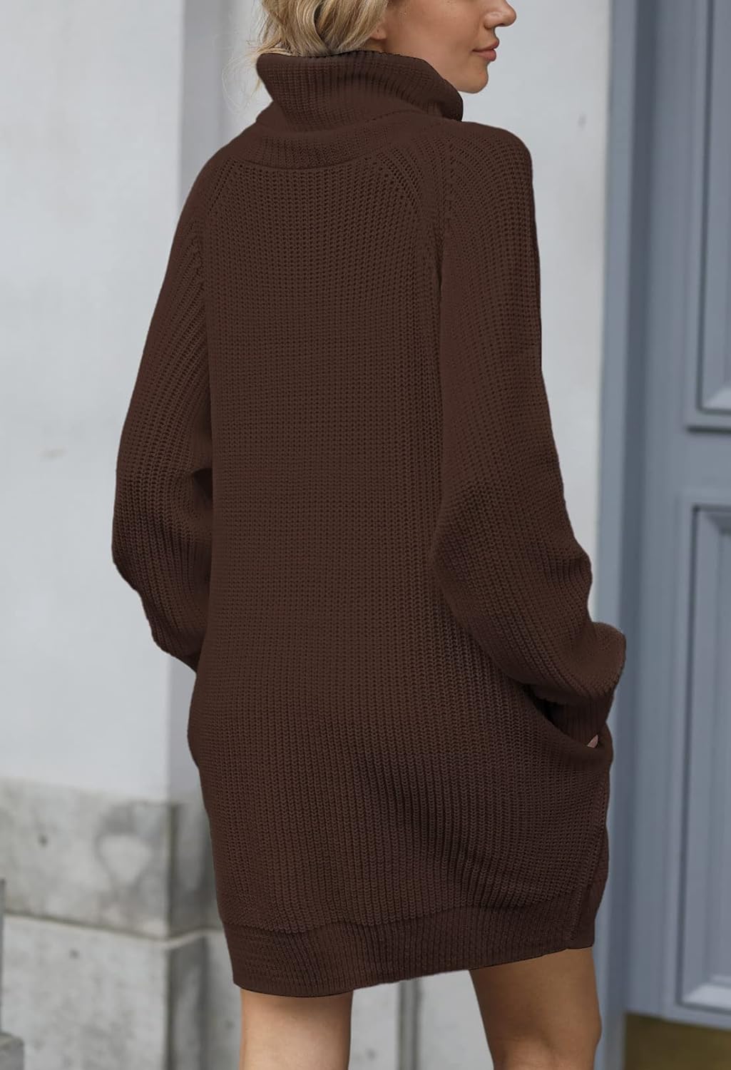 Pink Queen Women's Loose Turtleneck Oversize Long Pullover Sweater Dress - Image 3