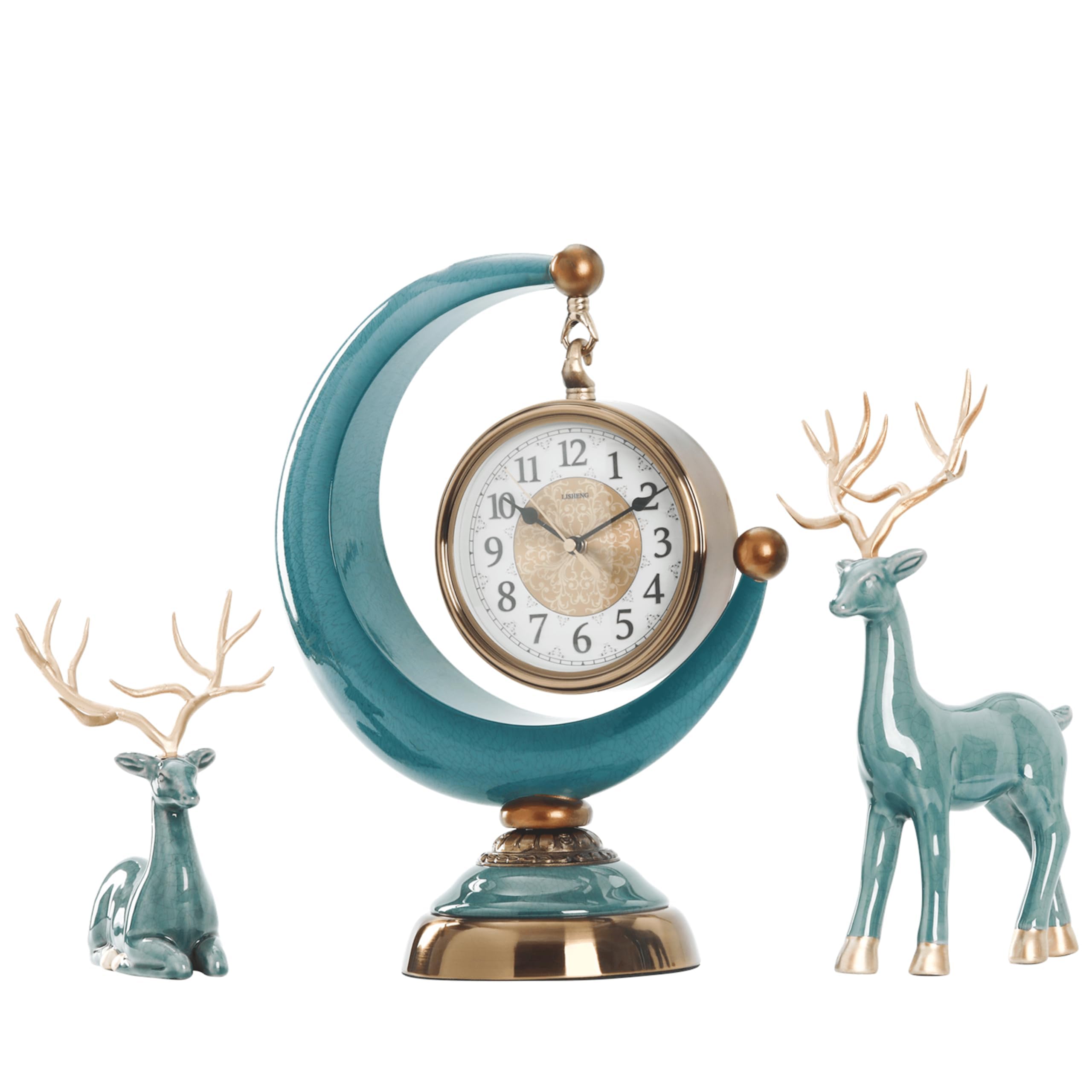 Reloj de mesa de ciervo en resina de estilo antiguo para decorar el salón