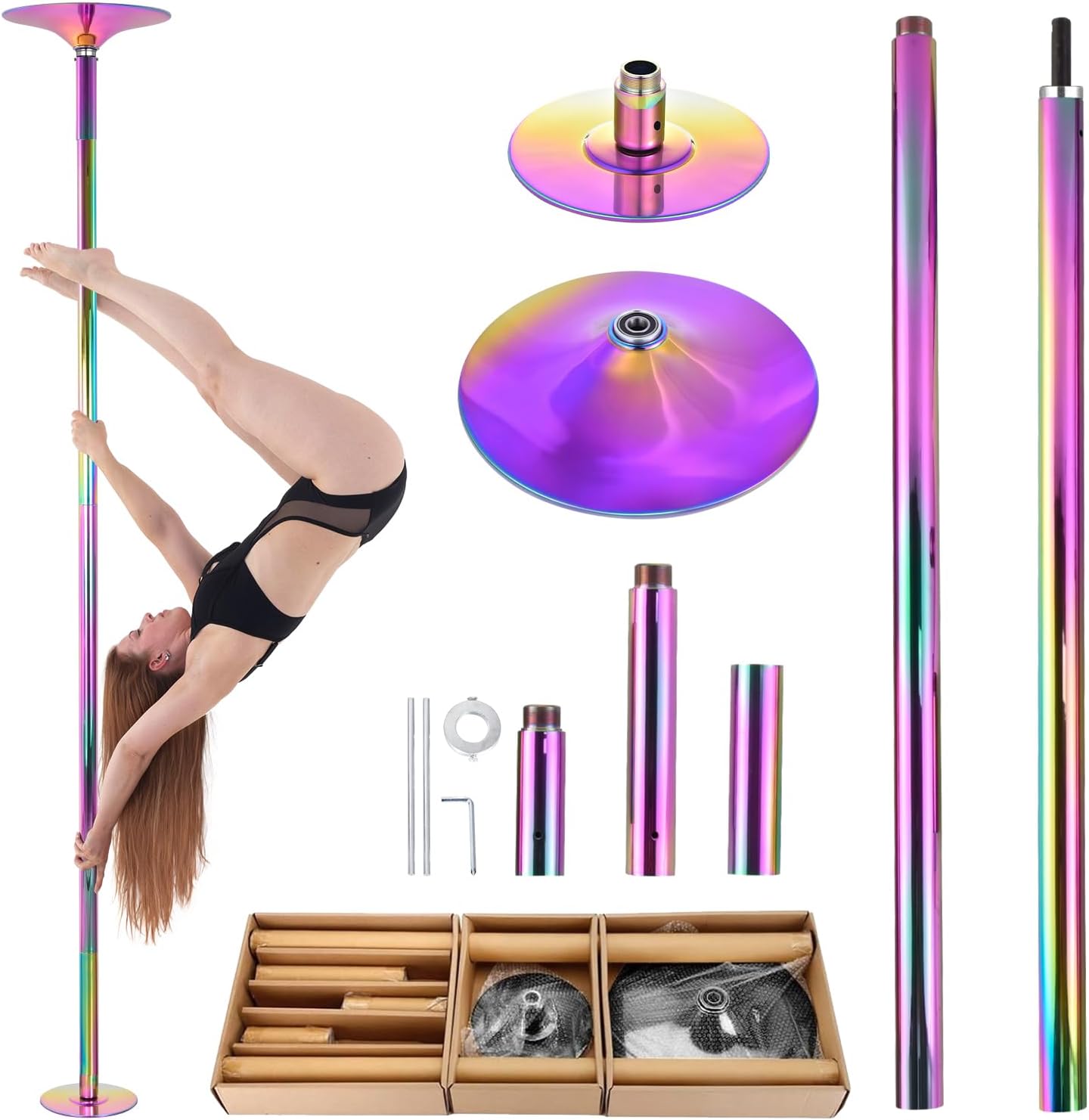 Dancing Poles for Home, Detachable Steel, 45mm Strip Pole, Adjustable Fitness Dance Tube with Rotating and Static Modes for Club Pub Studios Home