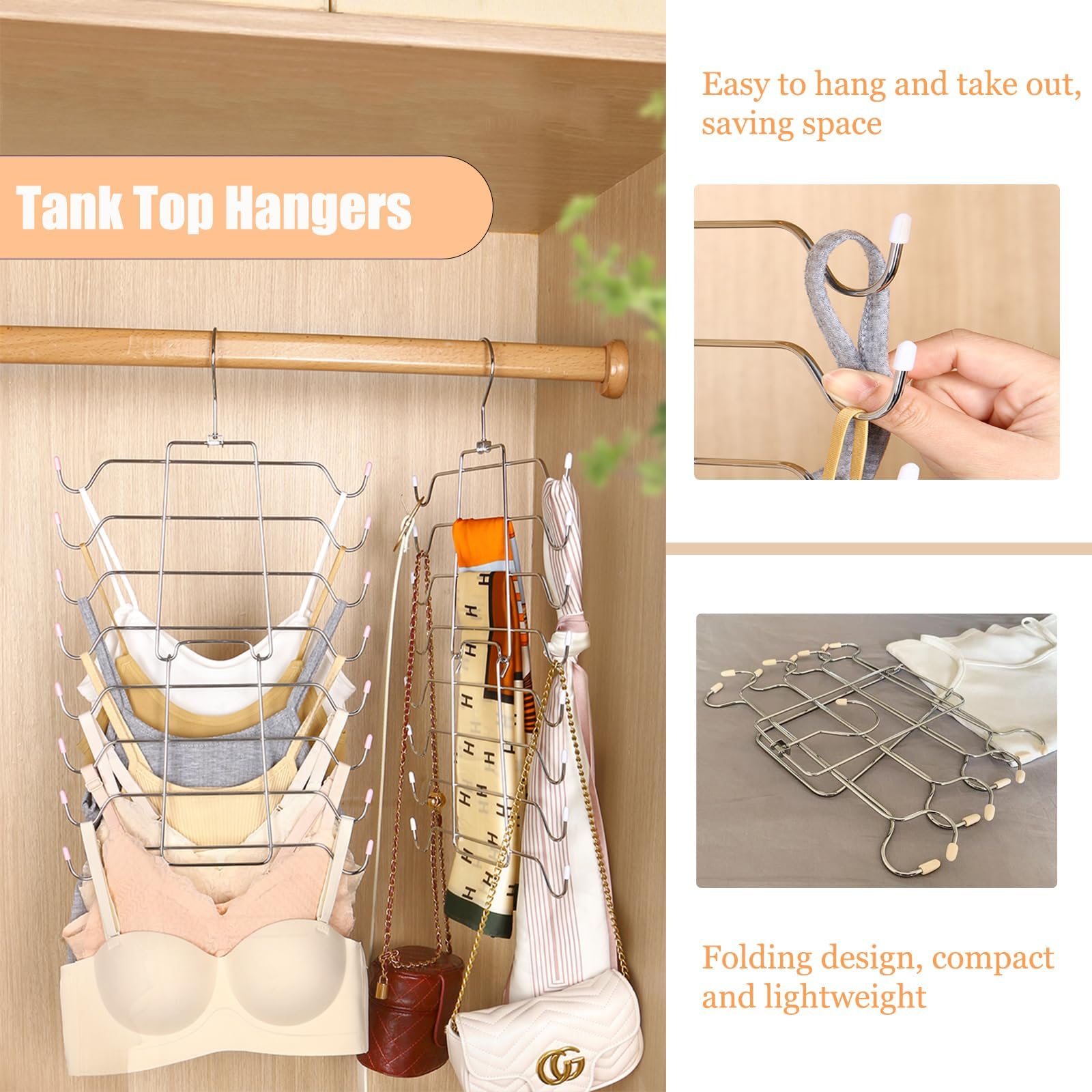 2 Pack Tank Top Hangers Space Saving Bra Organizer for Closet Foldable