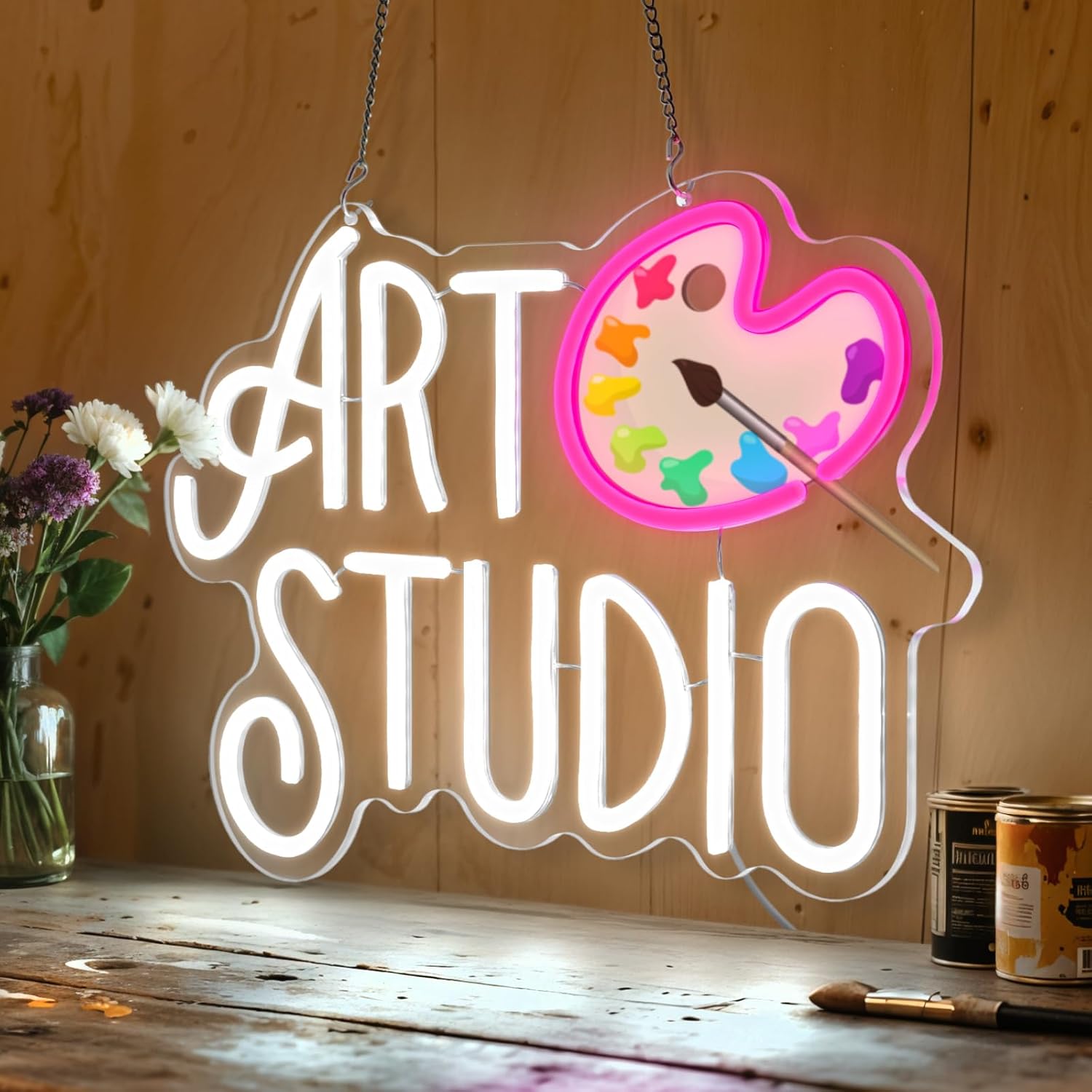 Art Studio Neon Sign for Wall Decor Dimmable Art LED Light Paint Neon Light Sign USB Powered Paint Led Signs for Aristic Room Home Gallery Studio Classroom Decor