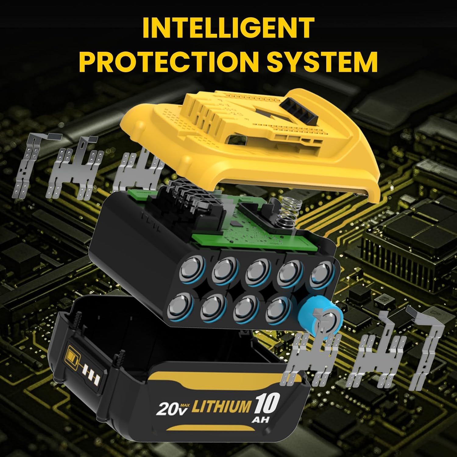 2 Pack 10000mAh Replacement for Dewalt 20V MAX Battery Lithium and DCB102 Charger Combo Compatible with Dewalt 20V Battery Lithium DCB207 DCB206 DCB204 DCB200 DCB201 DCB203 Series Power Tool(Yellow)