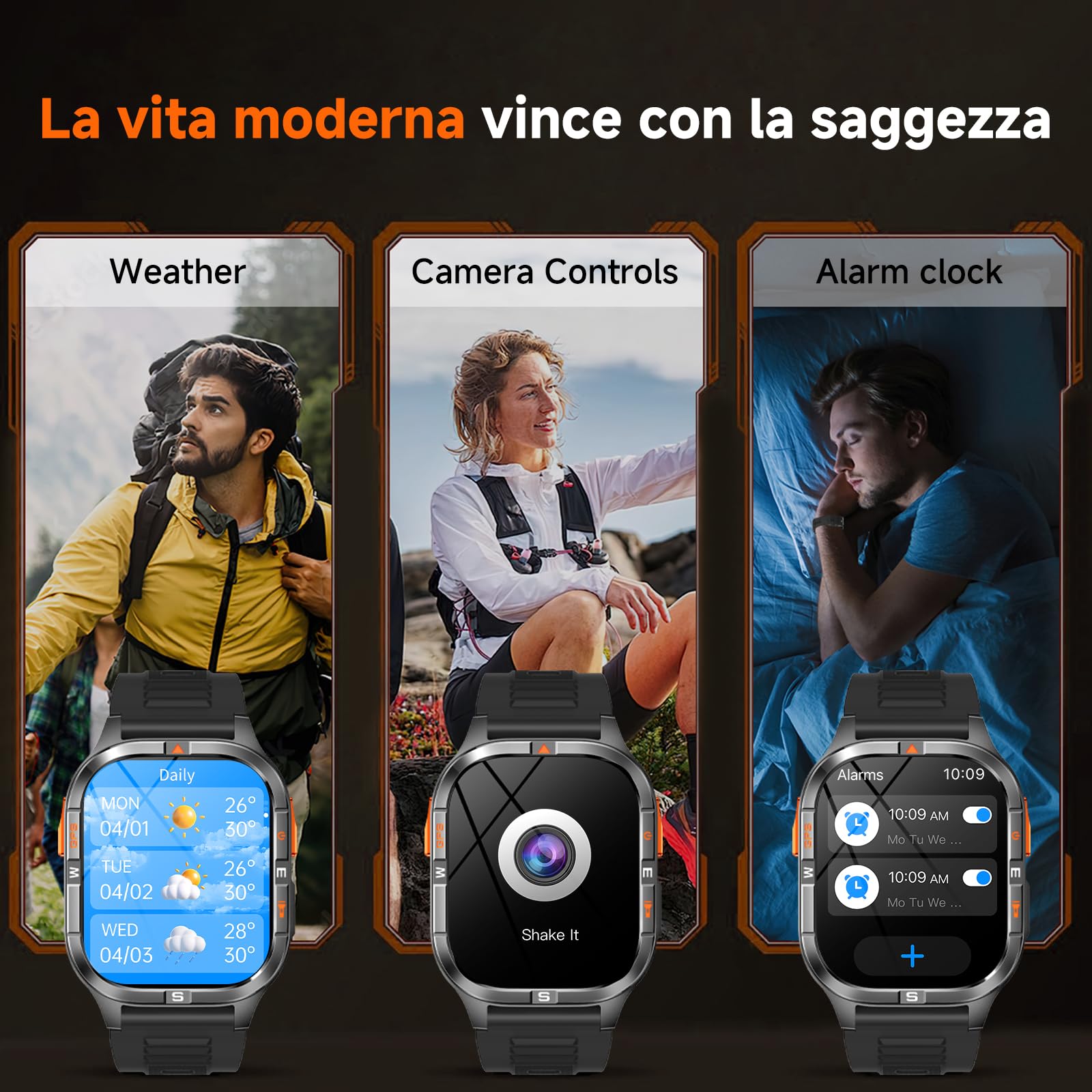 Orologio intelligente GPS militare con bussola/altezza/torcia, 2,01 pollici con schermo HD, assistente vocale/chiamate Bluetooth, per Android e iOS, diverse modalità di movimento (Nero)
