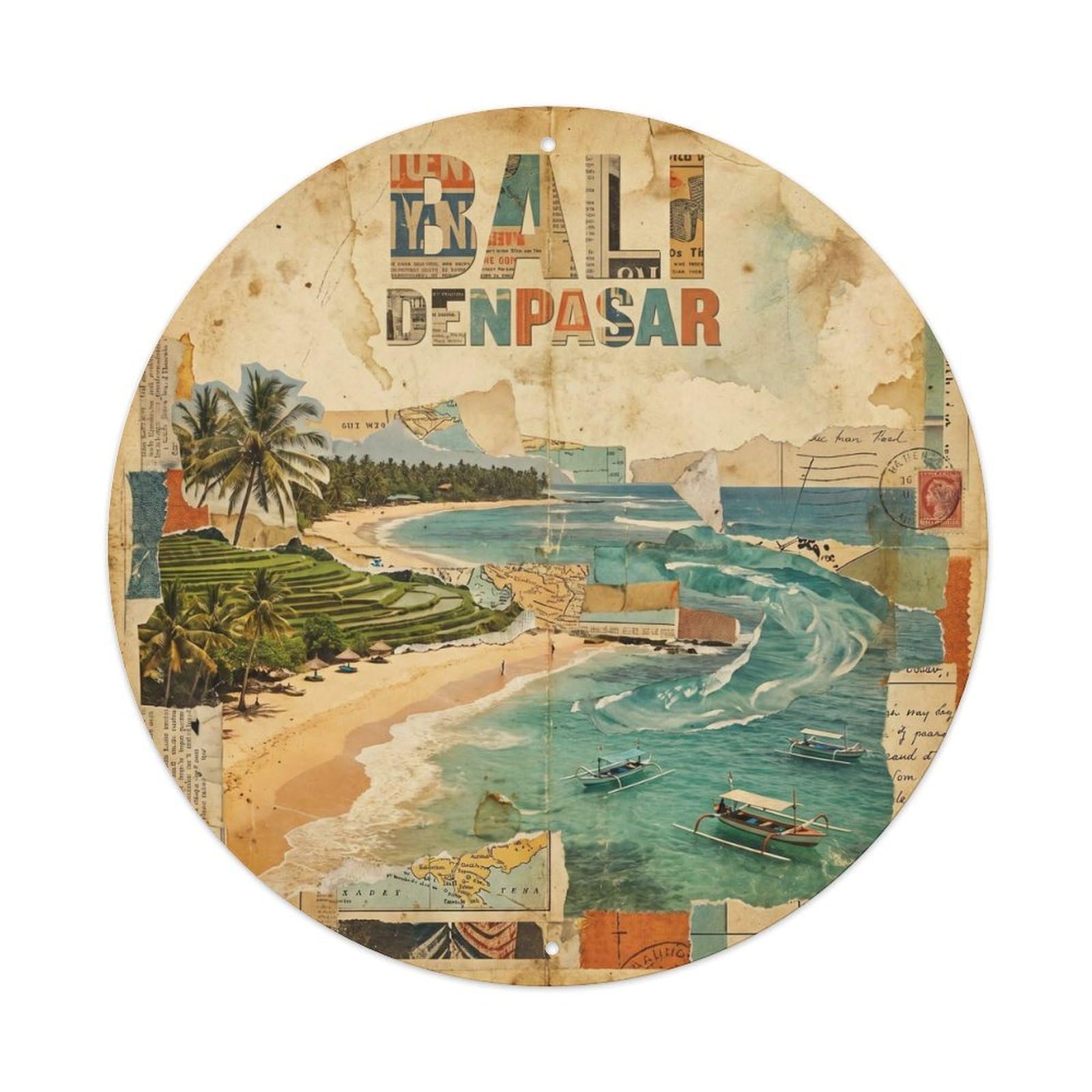 Bali Denpasar Tropical Island Collage Travel Metal Tin Sign