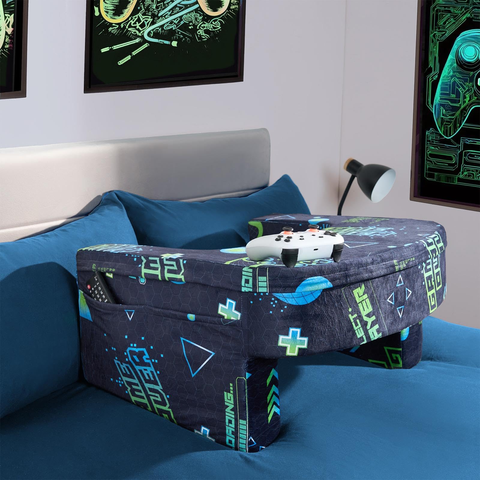 Ohs Navy Blue Laptop Lap Desk Pillow For Reading, Armrest Gaming Pillow For Bed Sofa Floor Portable Lightweight Soft Foam Laptop Cushion Tray With Side Pockets,