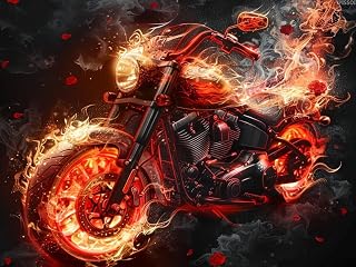 IPISSOI Diamond Art Painting Kits for Adults Beginners Art Flame Motorcycle 5D Full Round Drill Diamond Art Sets Paint by Diamonds Art Crystal Easy Home Wall Decor 12x16inch/30x40cm
