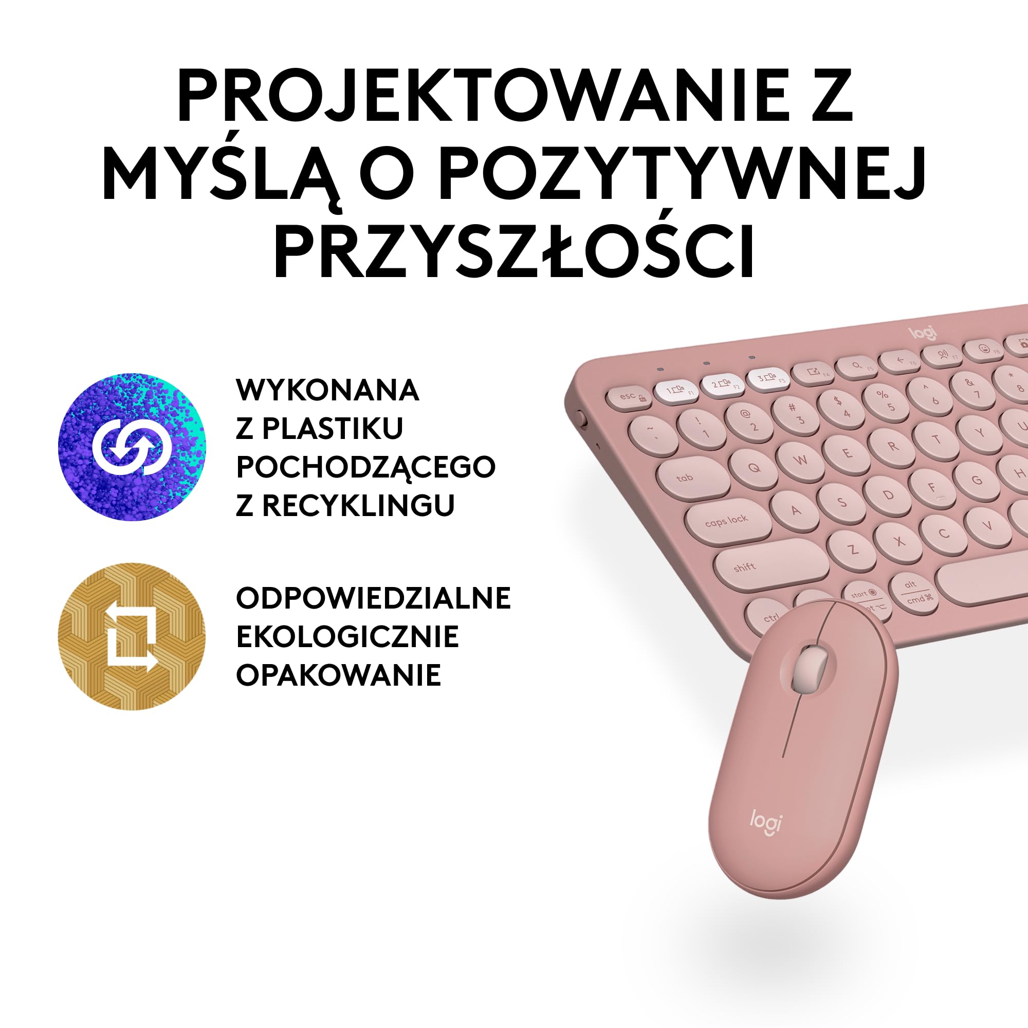 Logitech Pebble 2 Combo, Bezprzewodowa klawiatura i mysz, cicha i przenośna, personalizowana, Logi Bolt, Bluetooth, Easy-Switch dla Windows, macOS, iPadOS, Chrome,QWERTY układ US international, Różowy