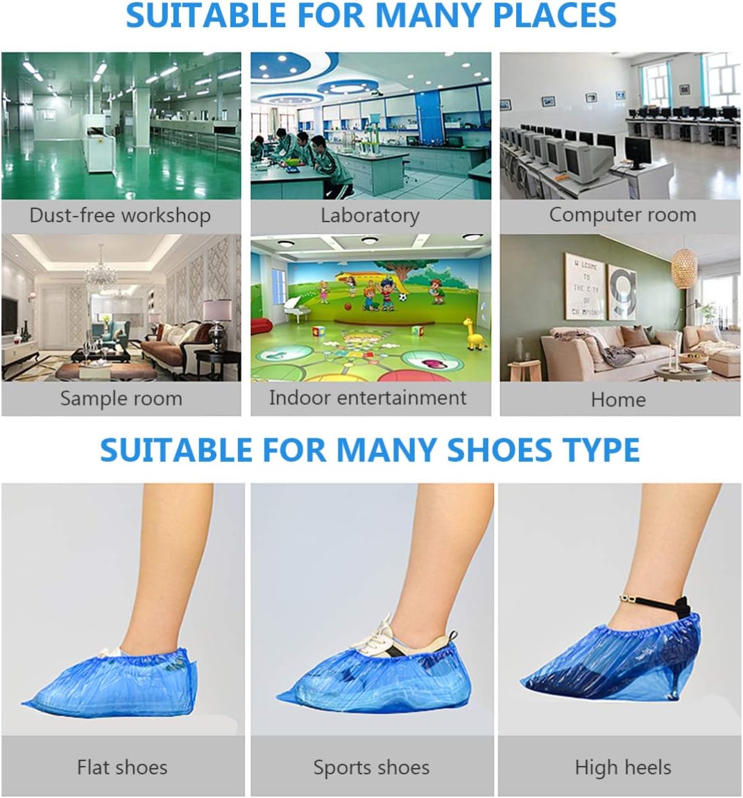 Cabilock 100pcs Disposable Polyethylene Shoe Covers, Waterproof Overshoes for Carpet Cleaning, Indoor Use, One Size Fits All, Blue