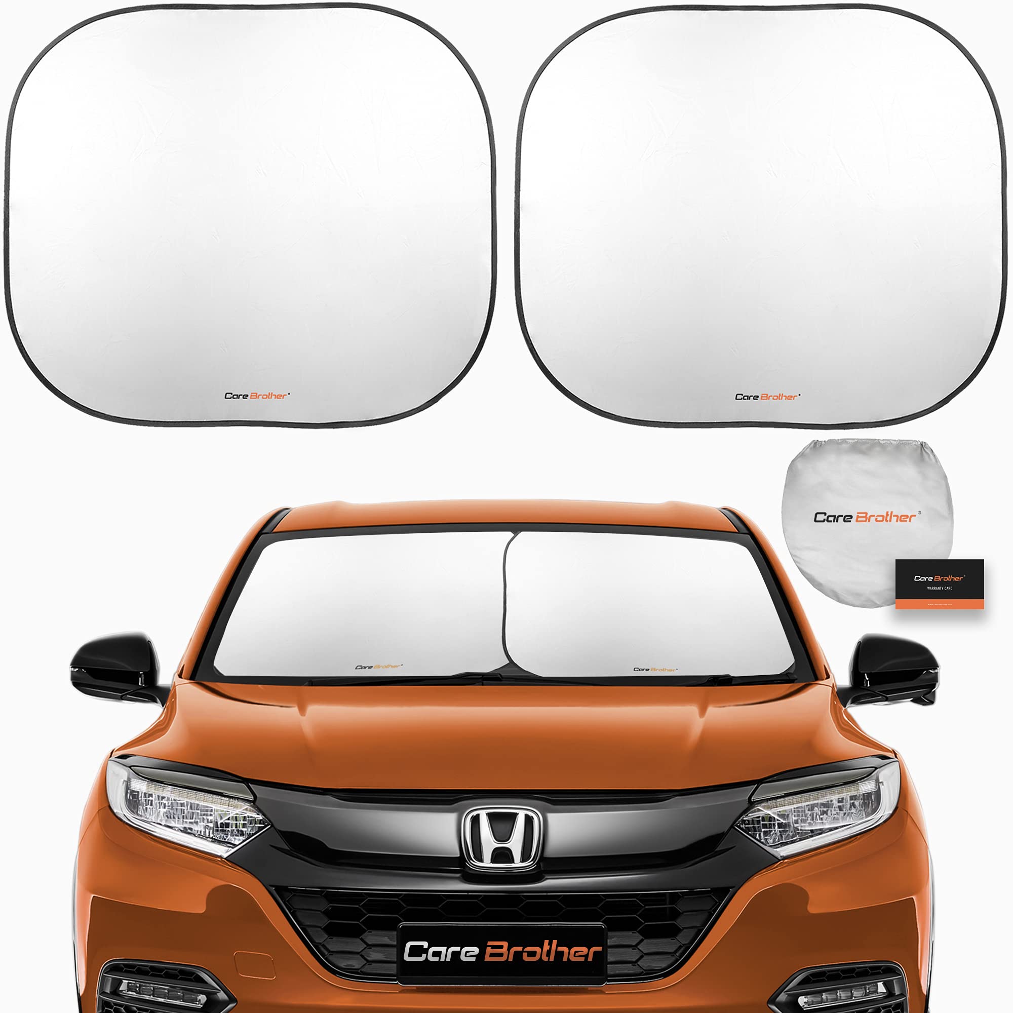2-Piece Windshield Sunshade, Medium - Set of 2 Foldable Windshield Auto Shades - Car Sun Reflectors for 99% UV Protection and Heat - Prevents Dashboard Fading and Cracks