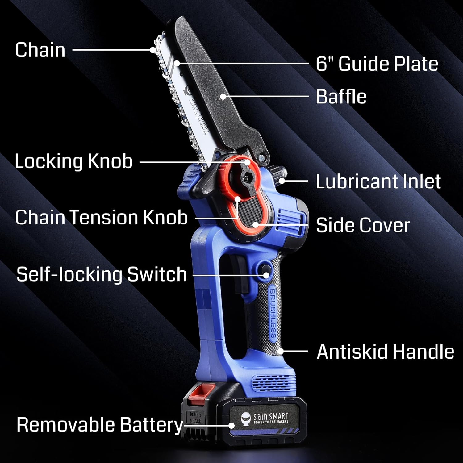 SainSmart 12PCS Aluminum Oxide 4x36 Inch Sanding Belts, 12PCS 6-inch Sanding Disc, 6PCS Wax and Silicone Free Tack Cloth + SainSmart Mini Cordless Chainsaw with 2PCS 3000mAh Batteries