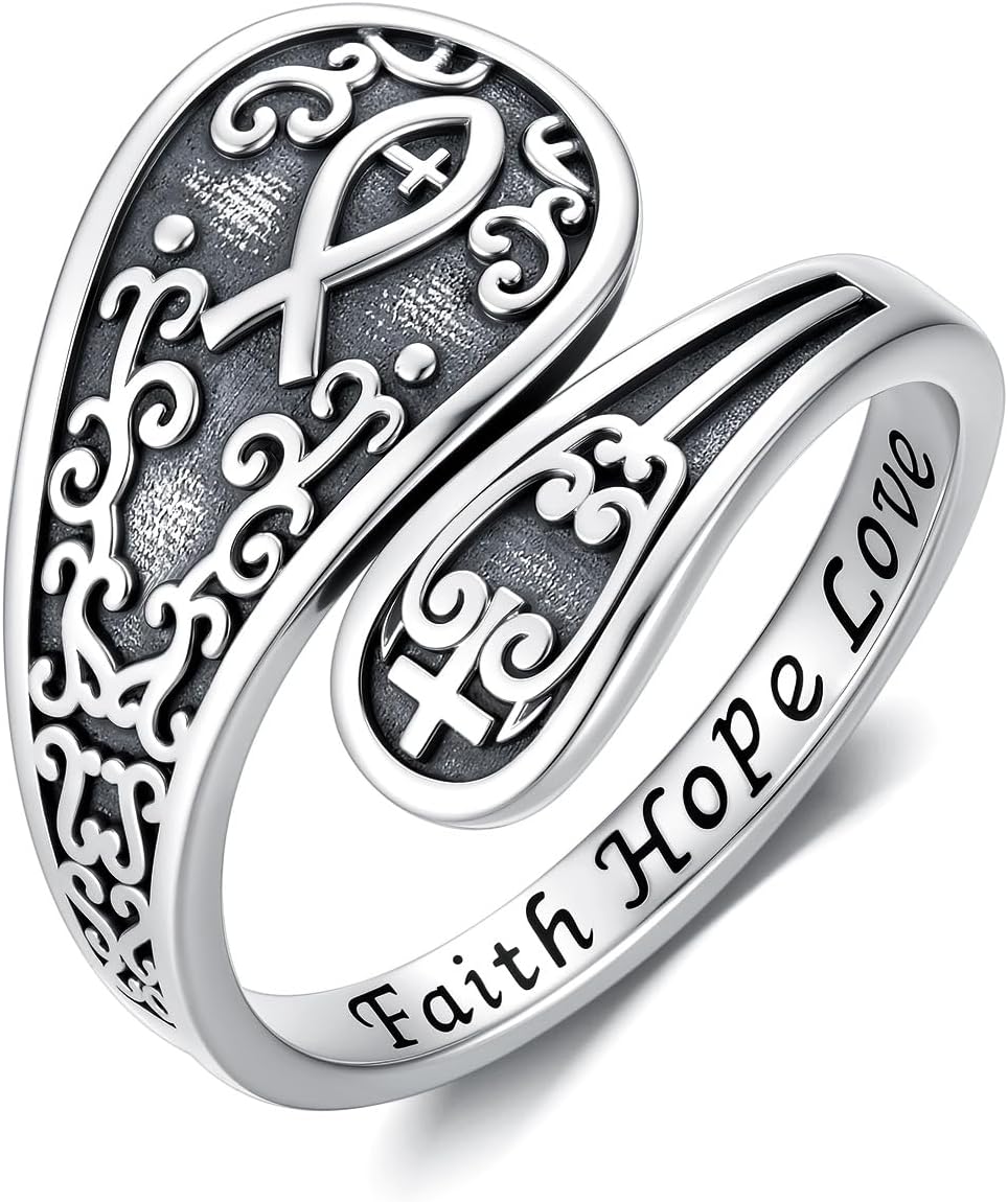 Spoon Ring for Women S925 Sterling Silver Dragonfly Ring Adjustable Thumb Rings Jesus Fish Rings Spoon Jewelry for Brithday Christmas