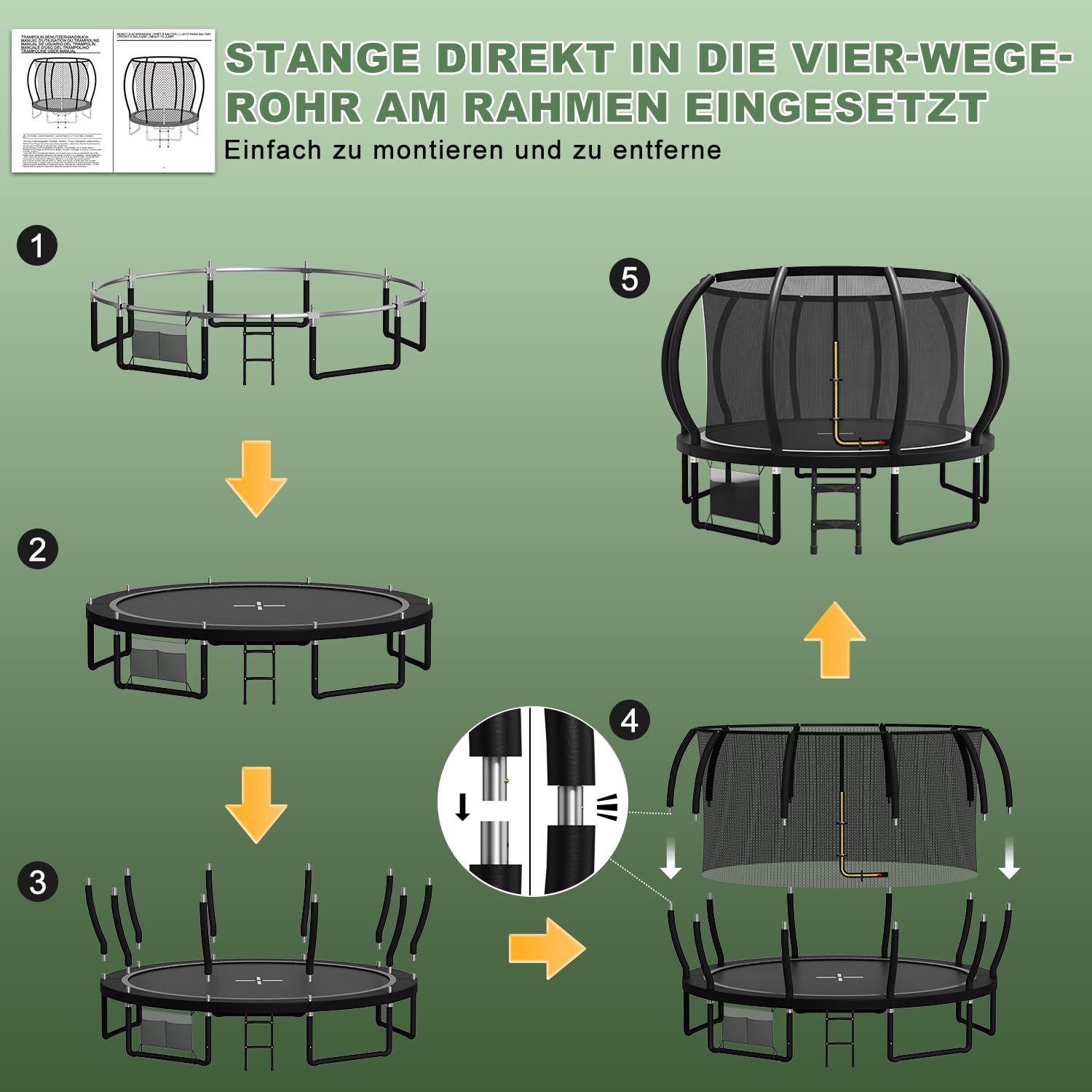 Flamaker Trampolin Outdoor Ø 228/305/366/427cm mit Zweilagiger Schutznetzpfosten, Stabile Rahmenkonstruktion, Wetterfest und rostfrei, Gartentrampolin für Kinder & Erwachsene Belastbarkeit 150kg