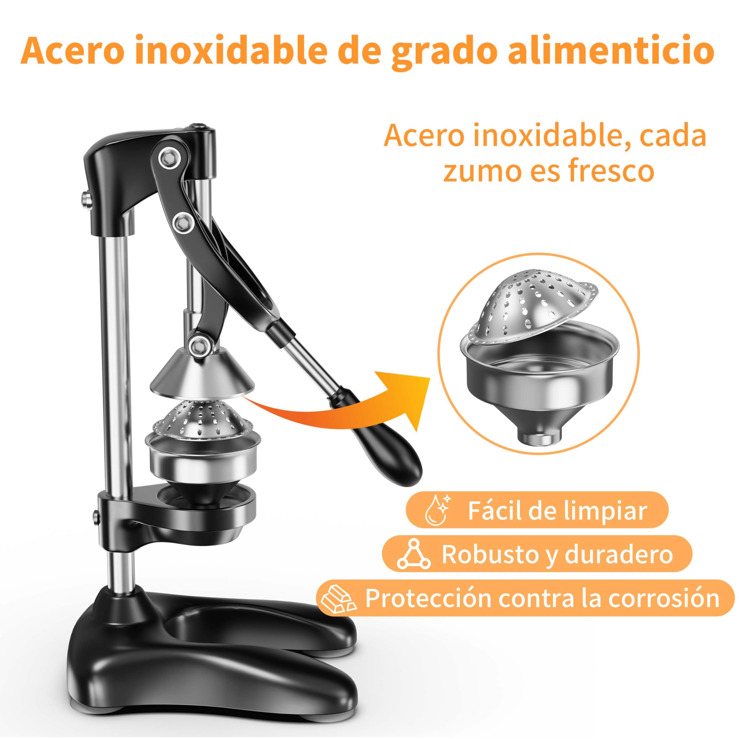 Exprimidor manual de acero inoxidable Lemon Squeezer para Naranjas, Limones (Negro)