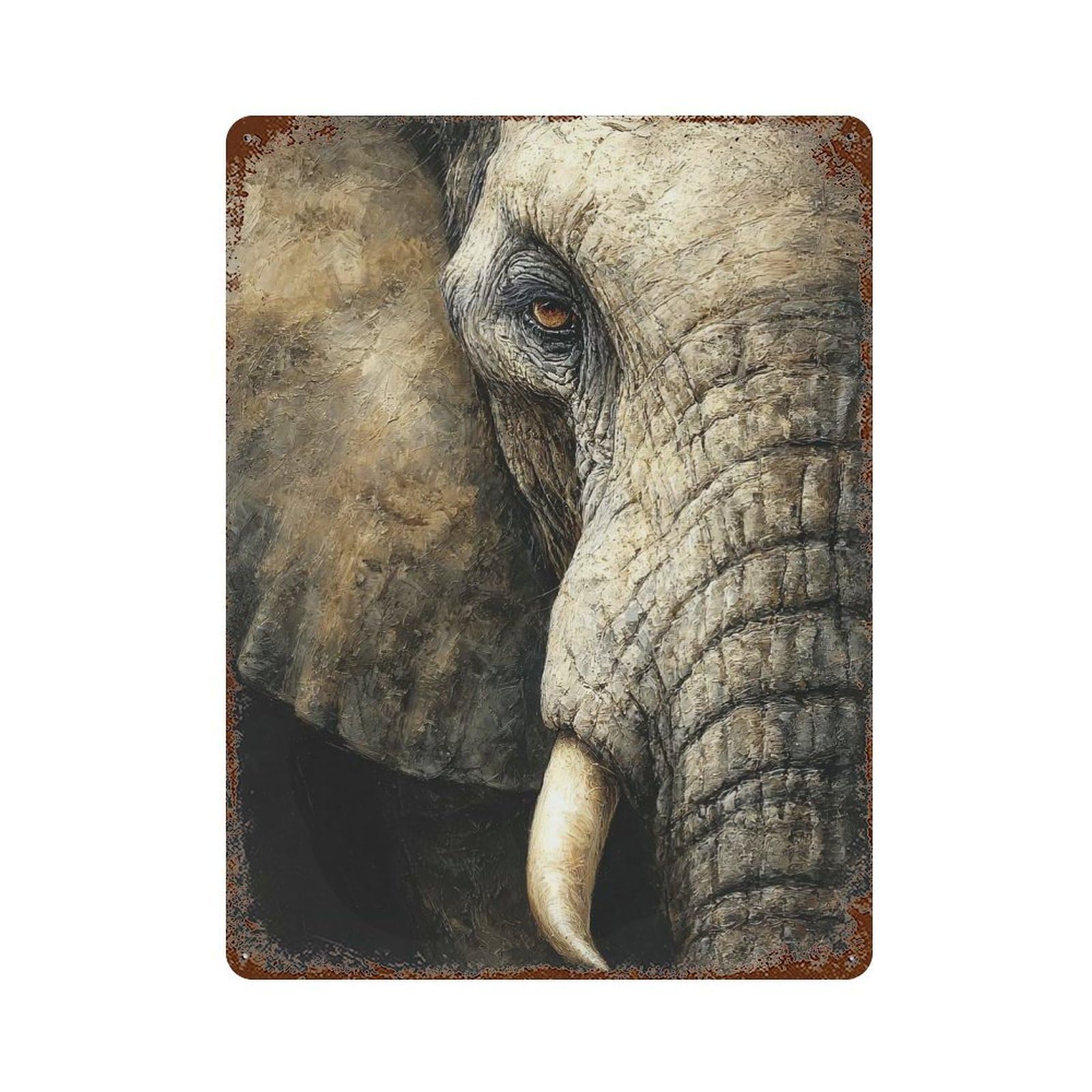 Elephant Portrait Close-Up 15.7"x11.8" Vintage Rust Metal Sign, Novelty Wall Decor for Living Room, Hallway And Home Decor