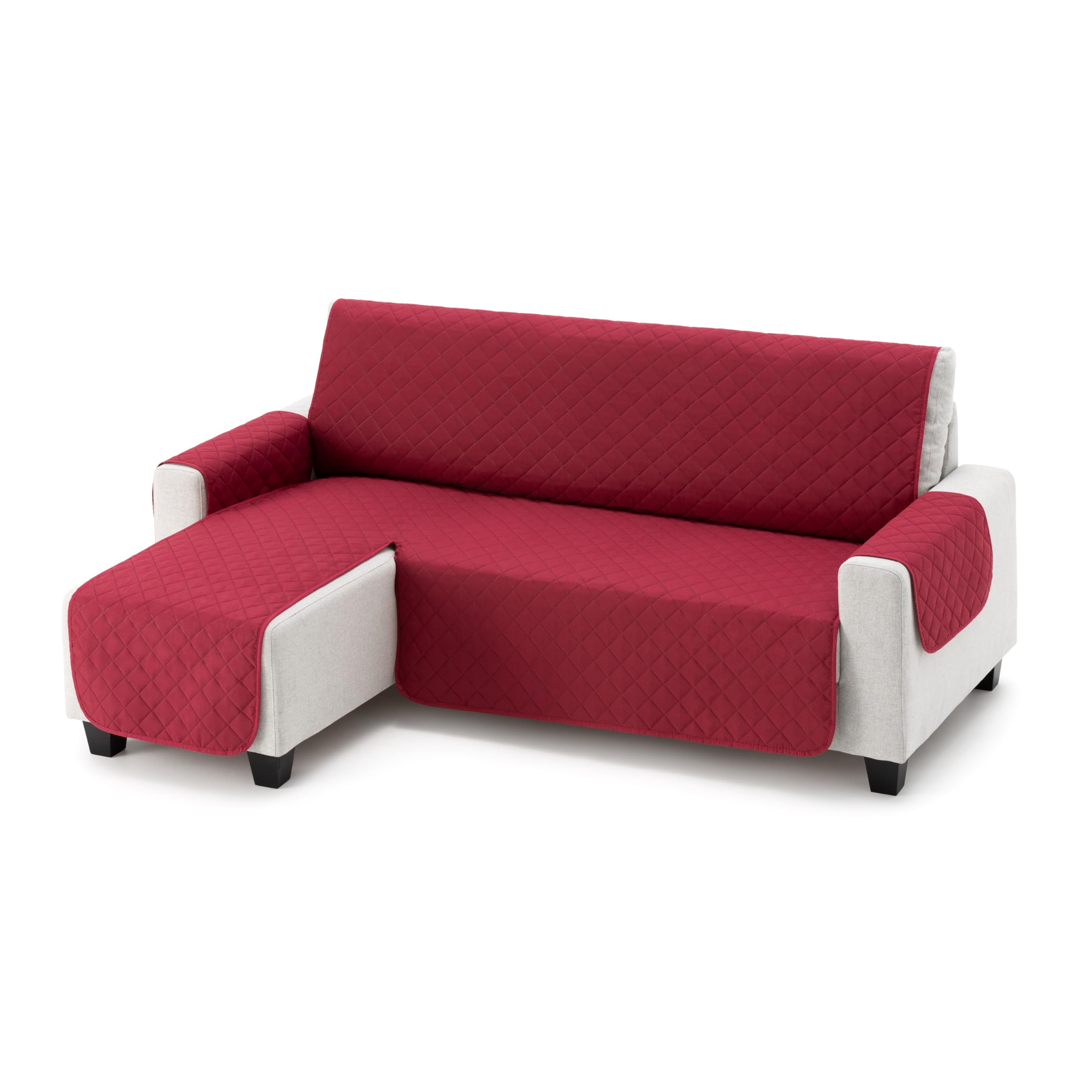 Funda Cubre Chaise Longue Acolchada Due | 200 CM - Color Rojo - Brazo Izquierdo | Protector Tacto Suave Universal | Resistente, Ideal para Mascotas | Fabricada en España